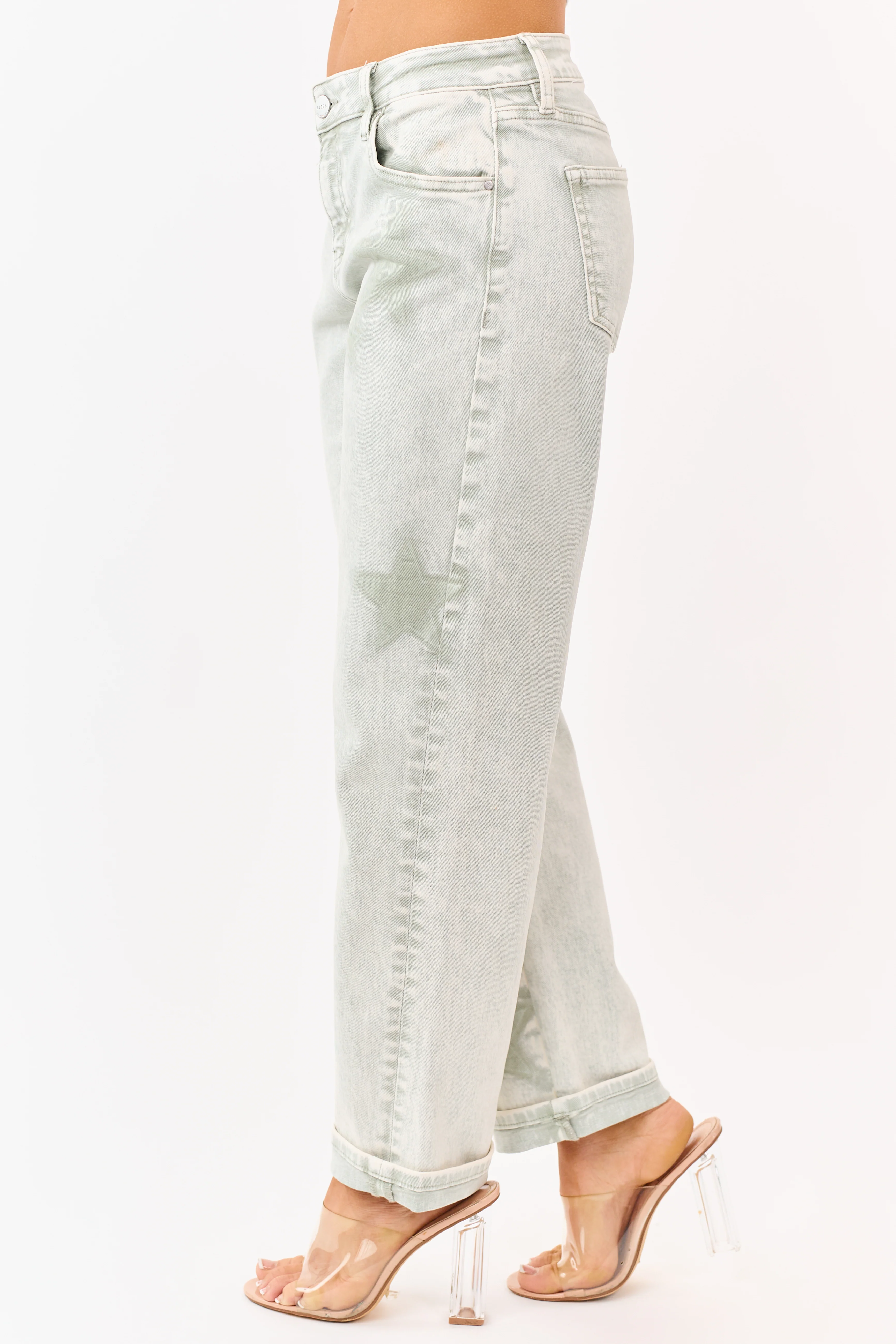 Risen Pistachio Washed Star Stretchy Slim Barrel Jeans - Image 3