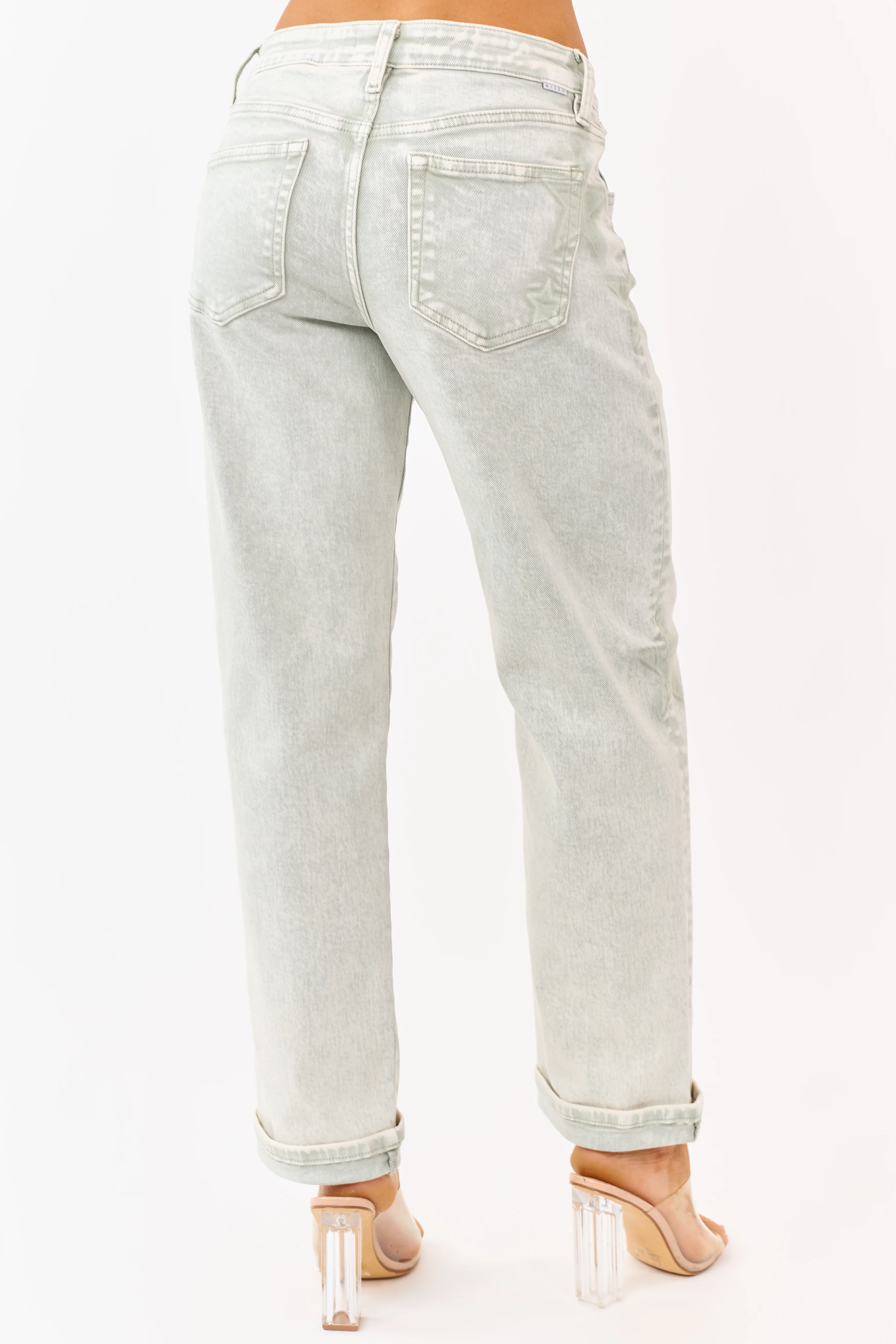Risen Pistachio Washed Star Stretchy Slim Barrel Jeans - Image 4