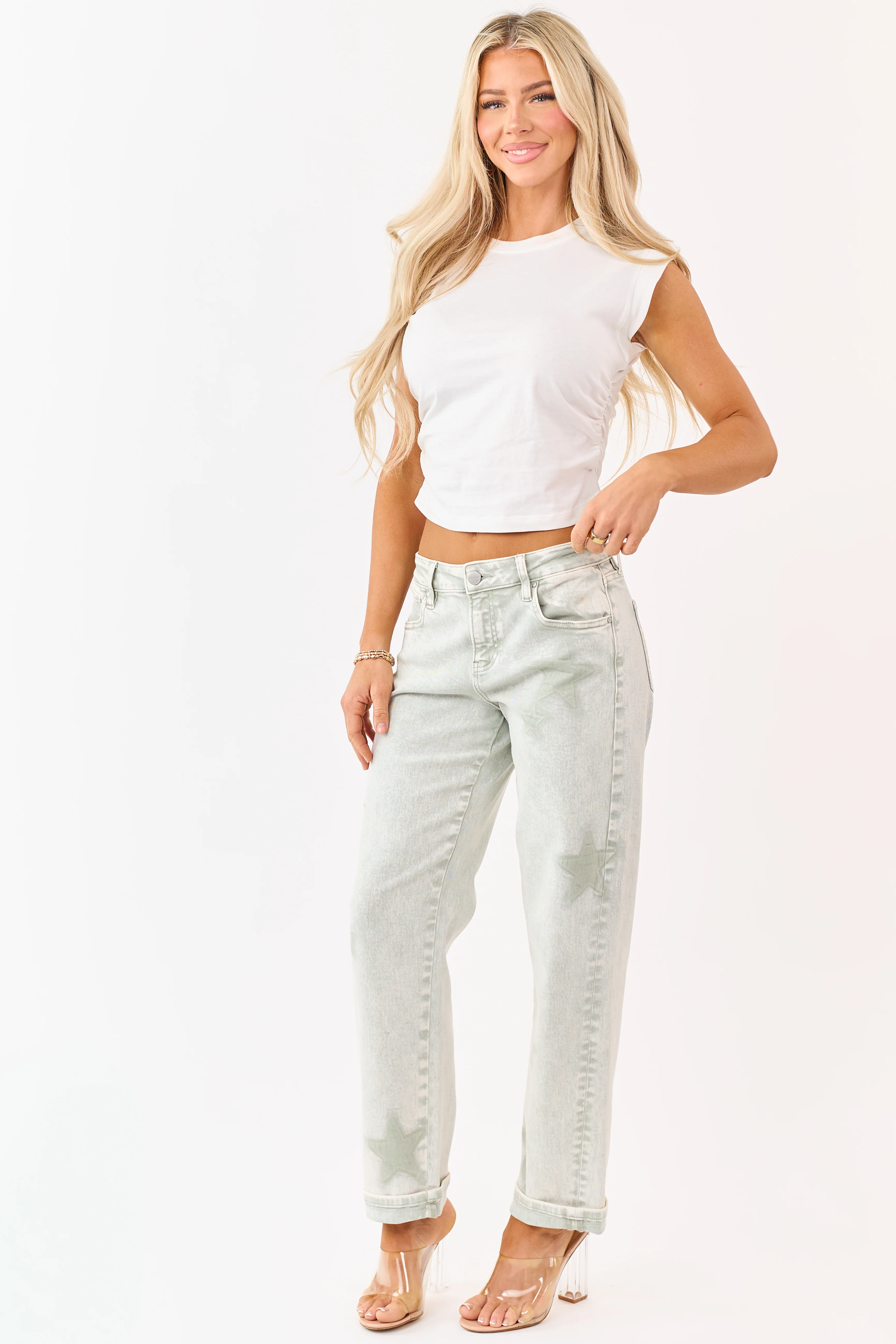Risen Pistachio Washed Star Stretchy Slim Barrel Jeans - Image 6