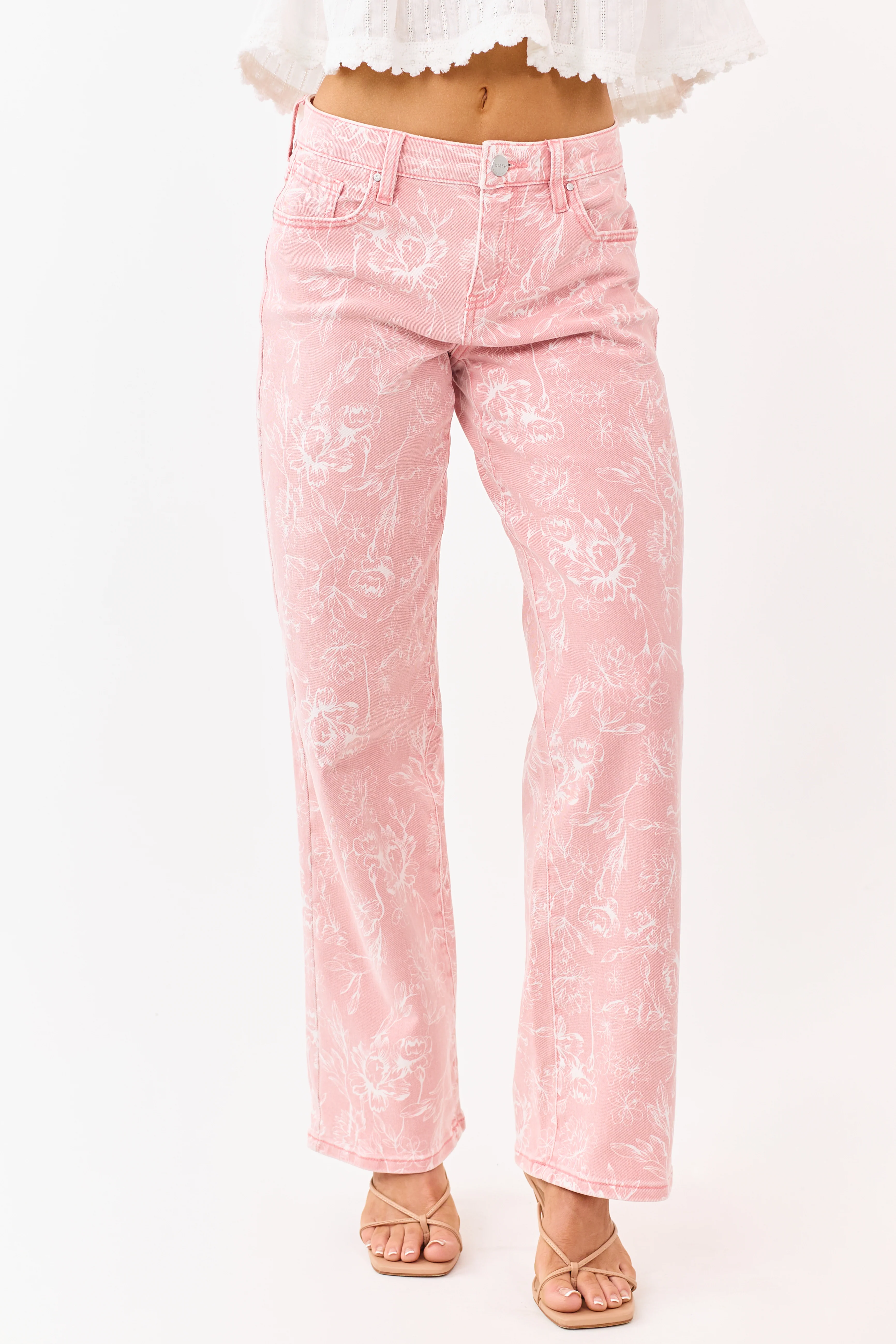 Risen Punch Floral Relaxed Straight Stretchy Jeans - Image 2