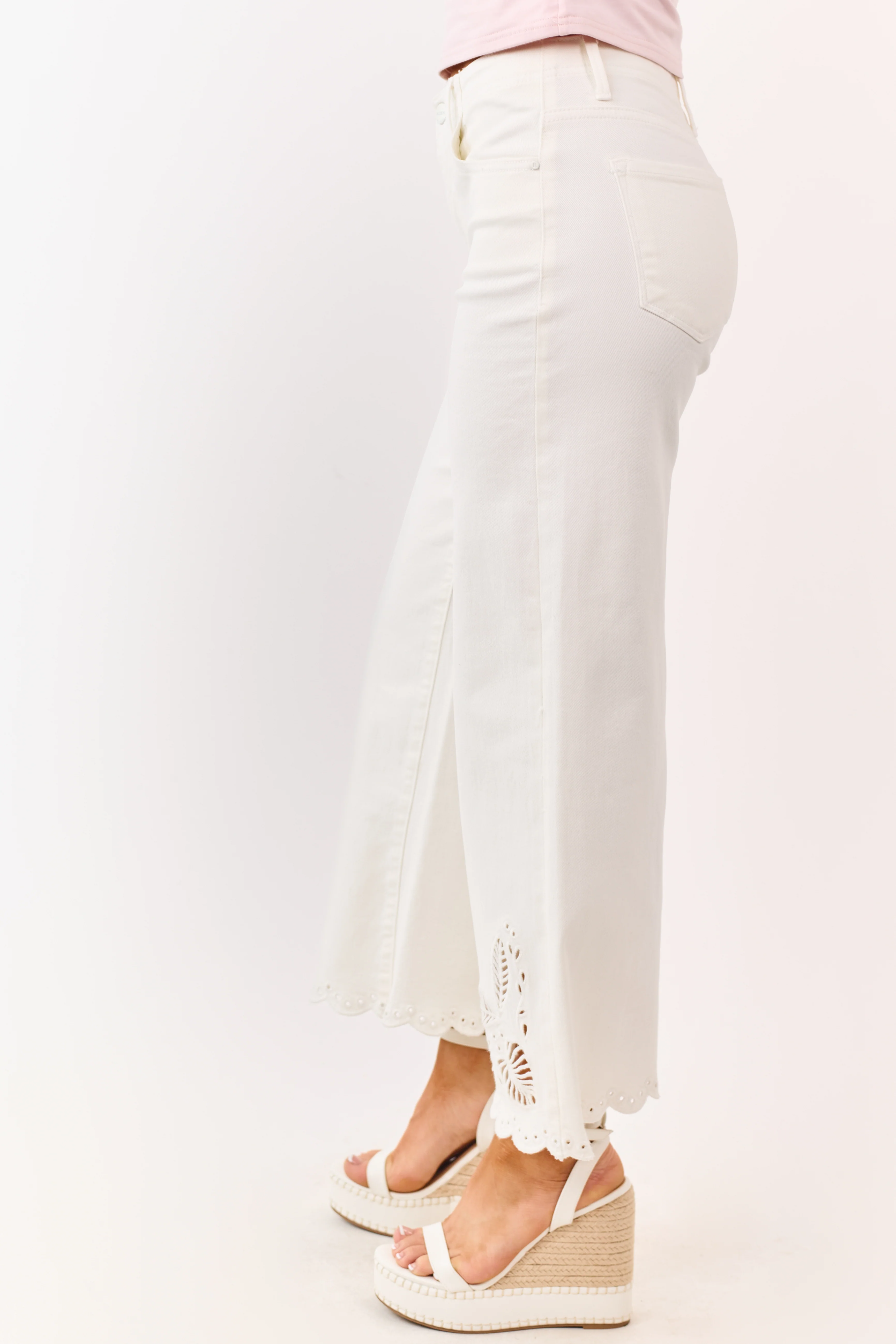 Risen White Tummy Control Embroidered Wide Leg Jeans - Image 5