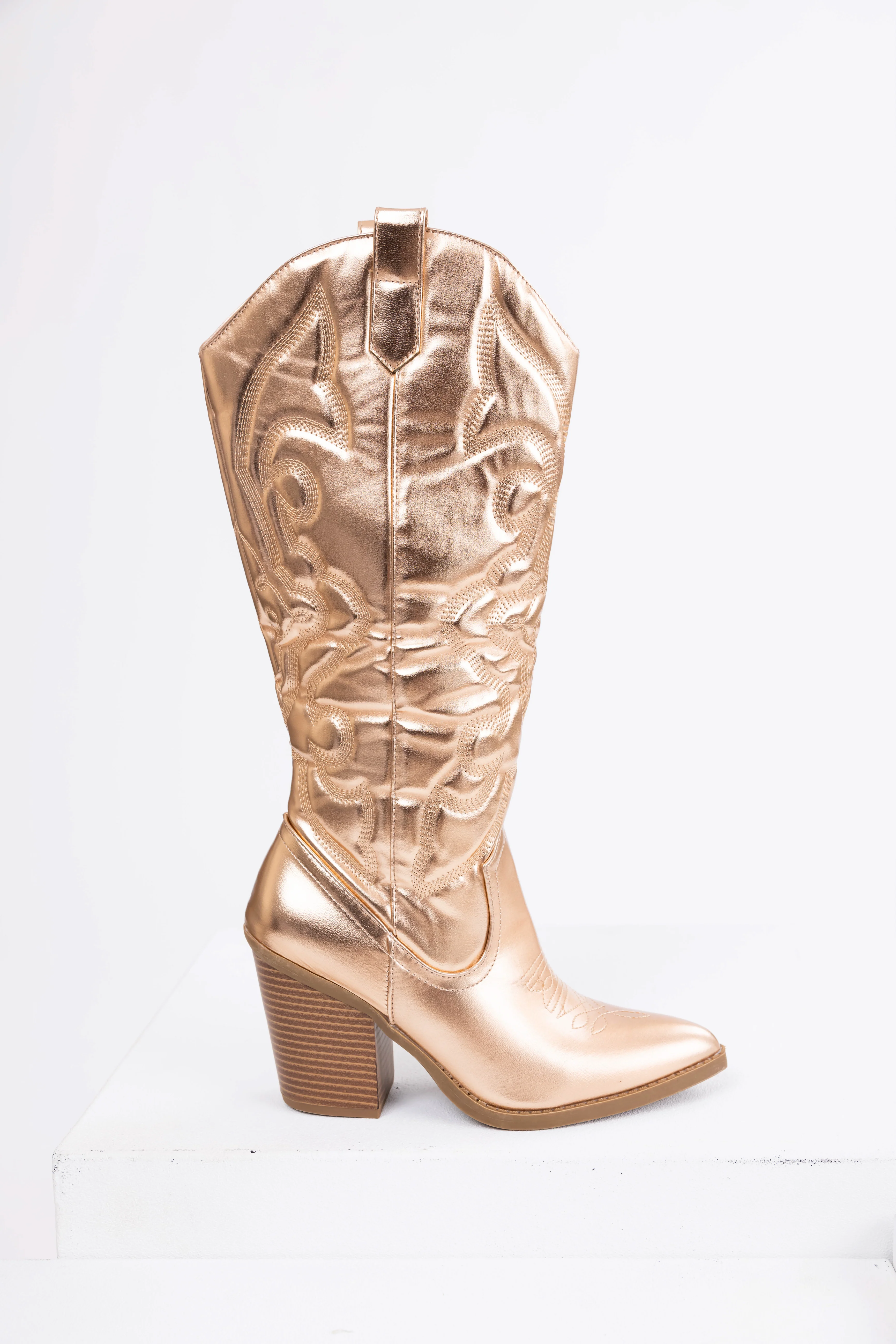 Champagne Faux Leather Metallic Western Boots - Image 2