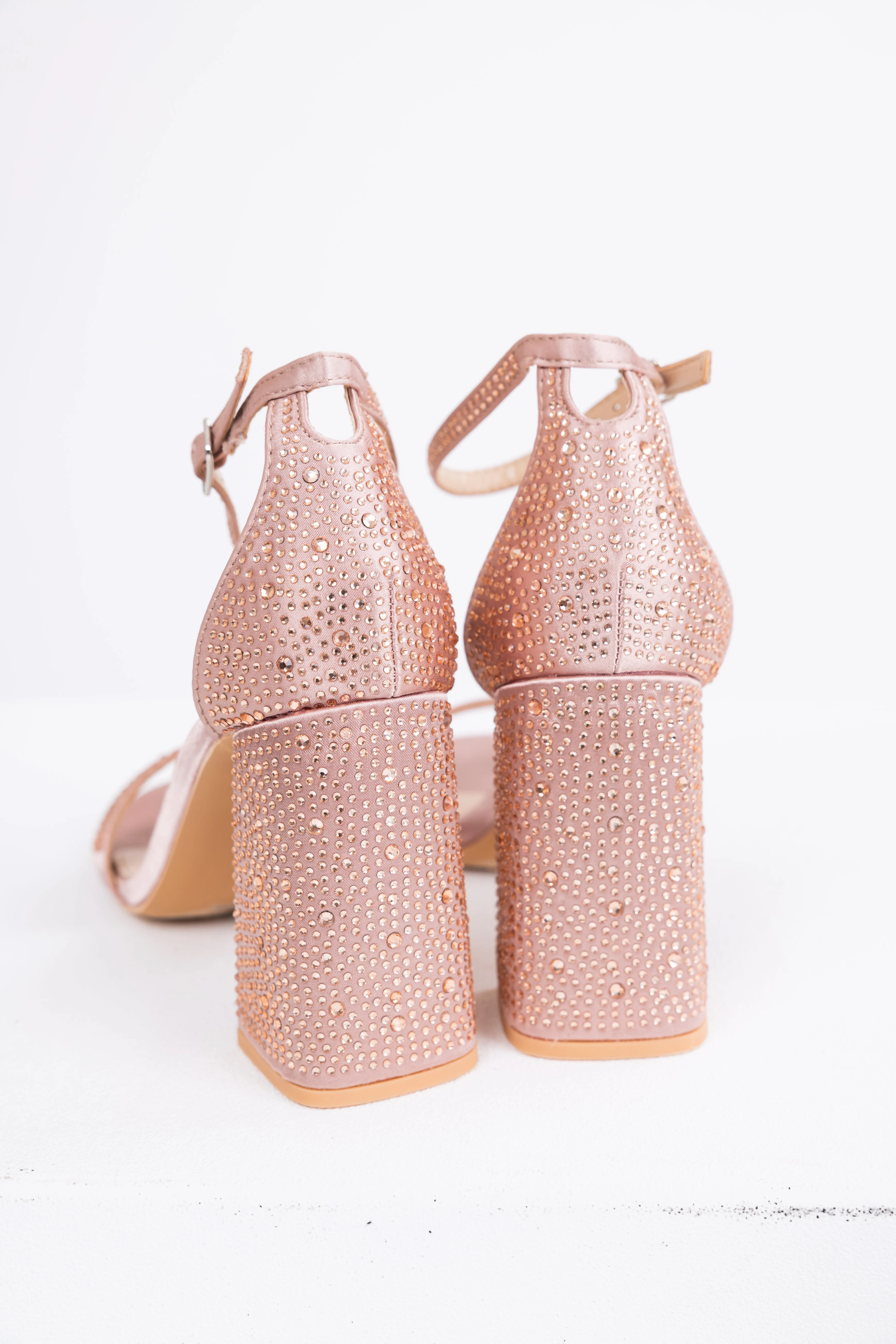 Rose Gold Sequined Satin Block Heels - Image 4