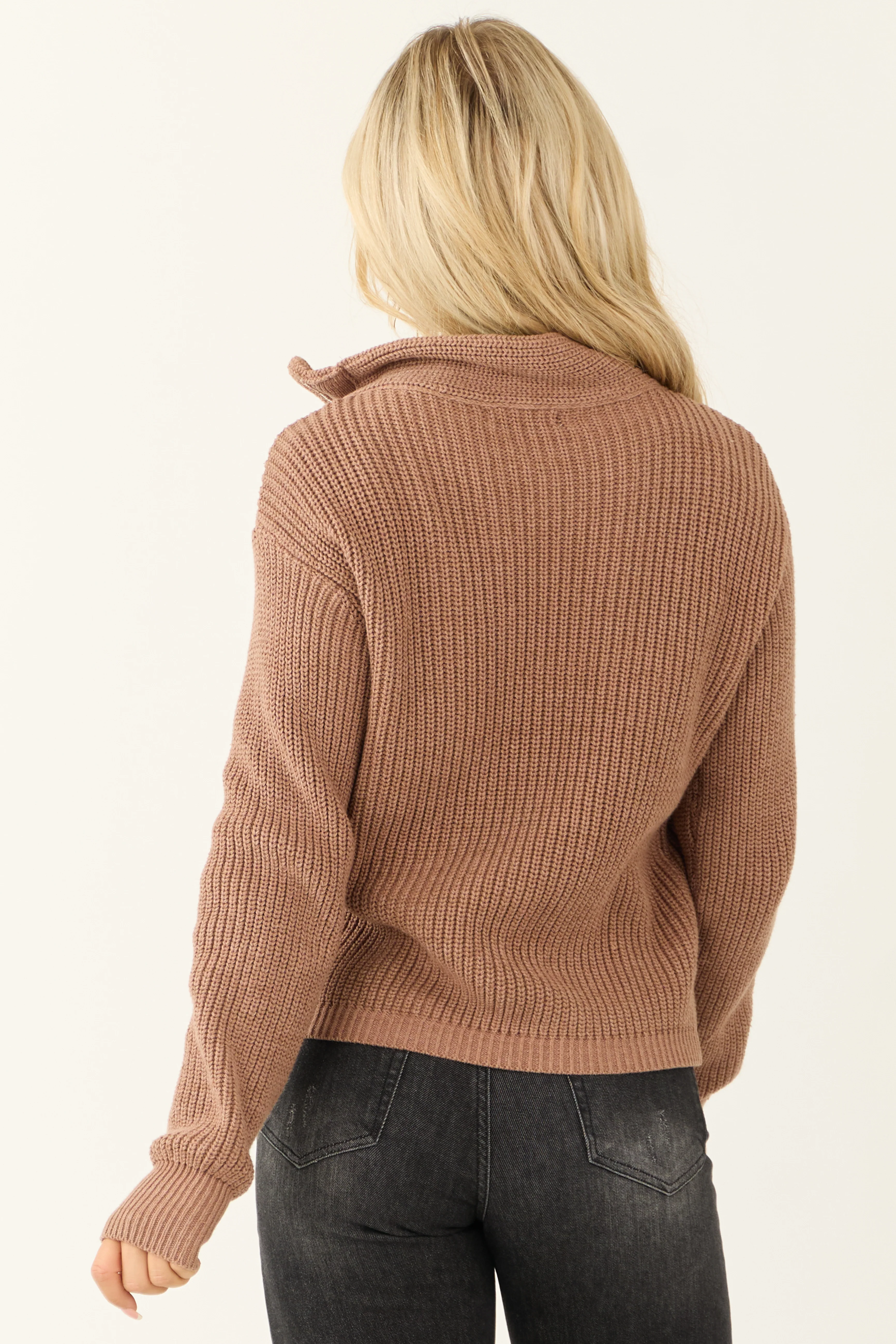 Rose Taupe Asymmetrical Collar Zip Up Jacket - Image 5