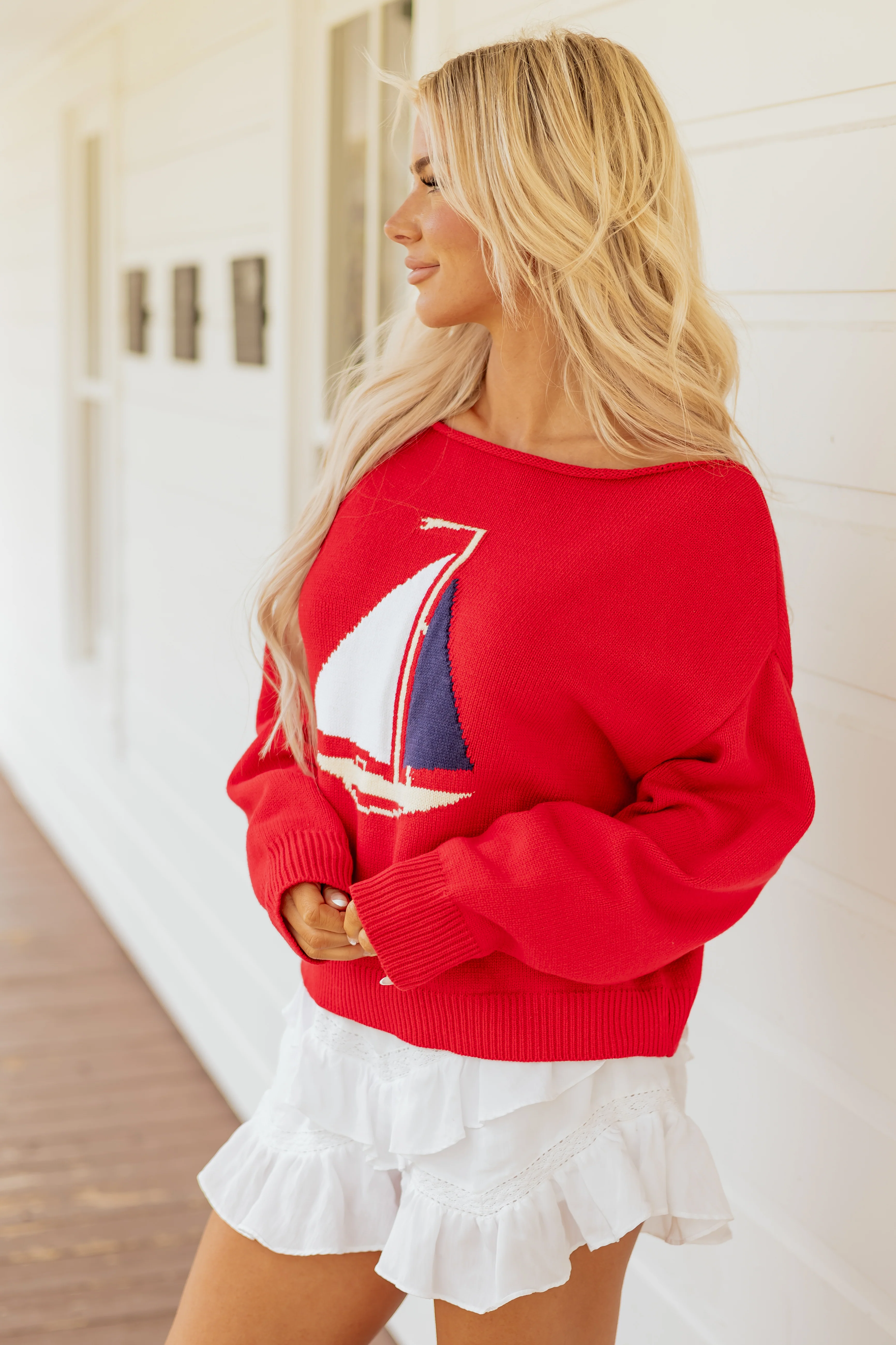 Ruby Sailboat Graphic Boatneck Sweater - Image 4