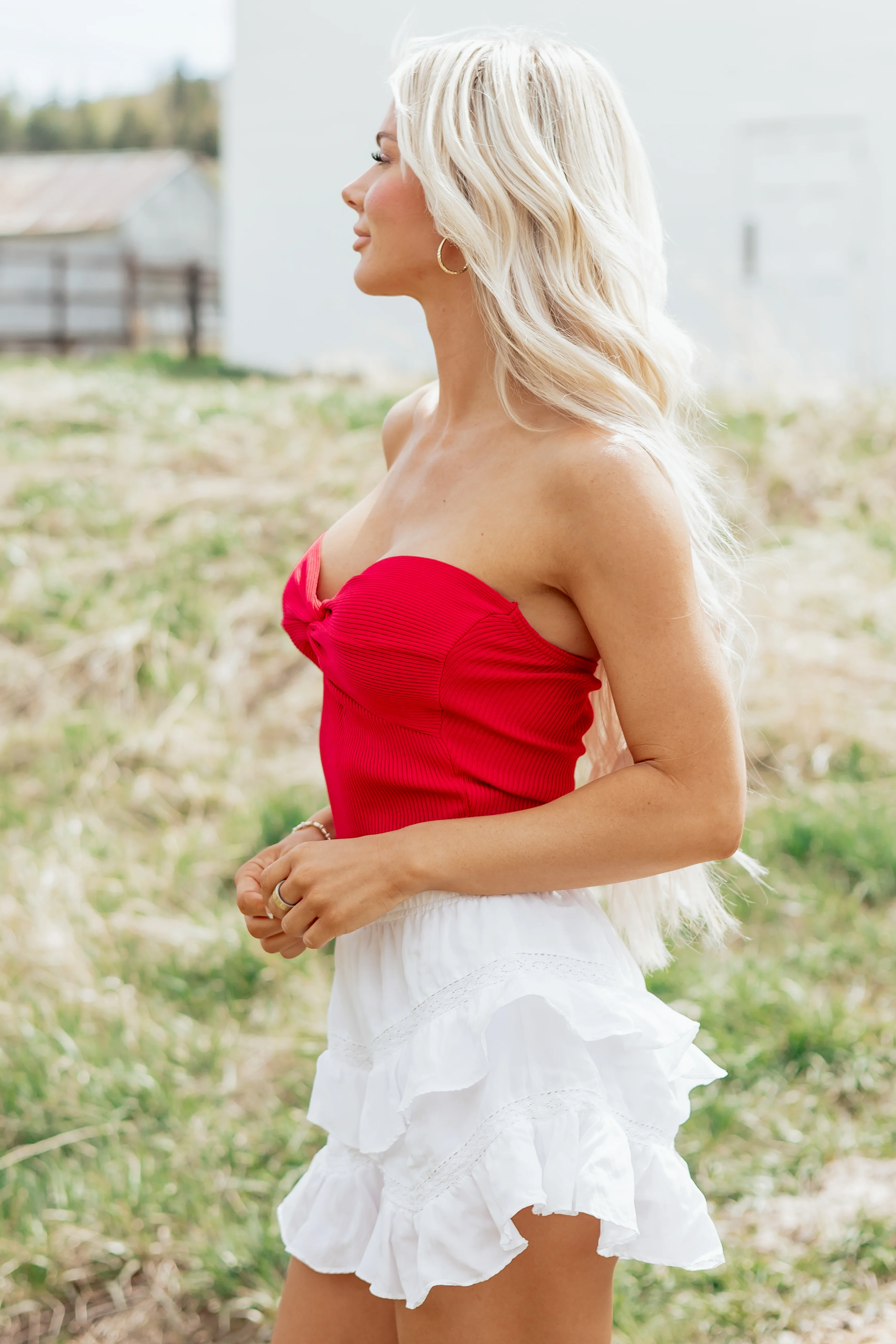 Ruby Strapless Rib Knit Twist Bust Crop Top - Image 4