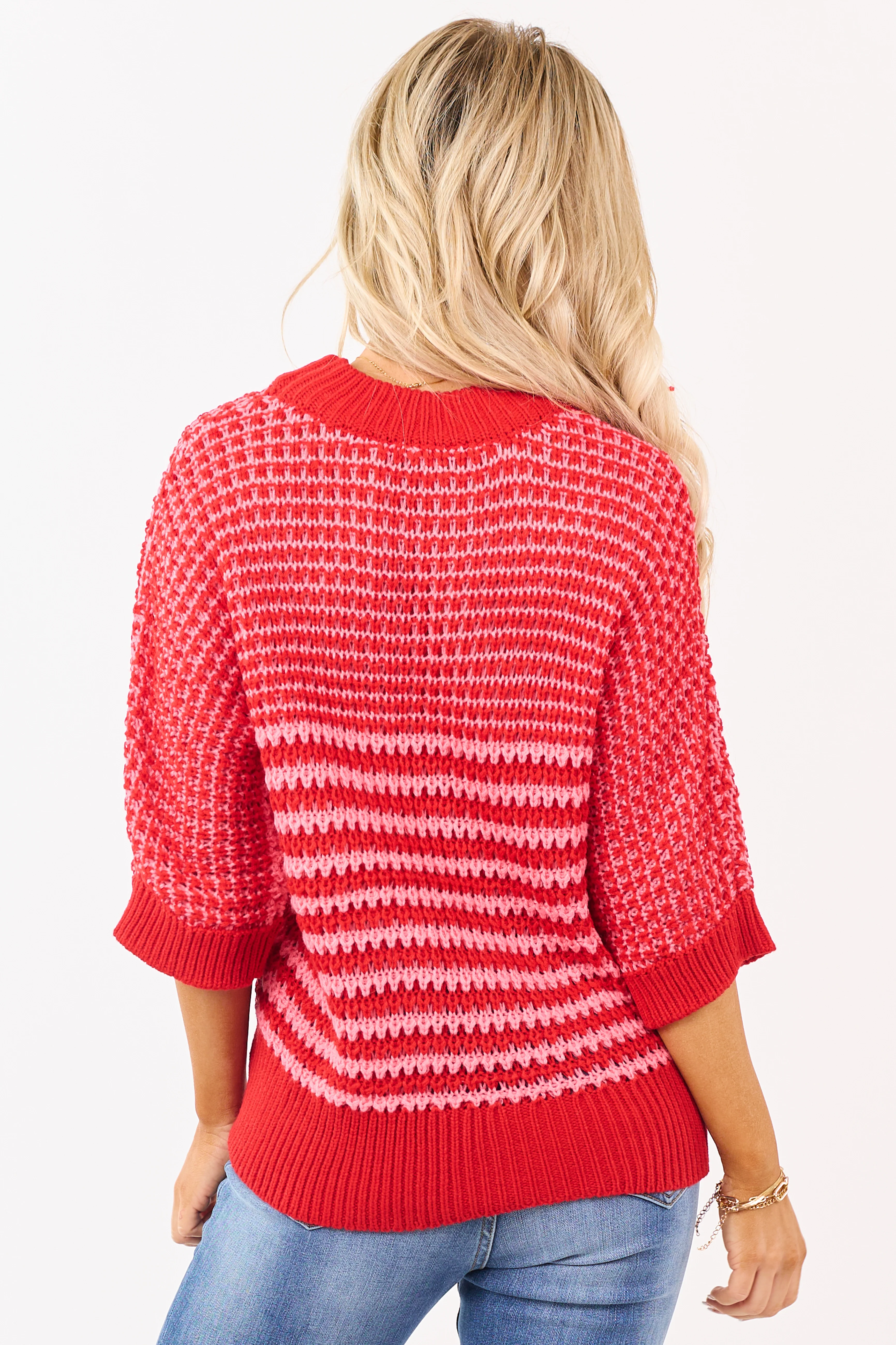 Ruby Two Tone Open Knit Drape Sleeve Slouchy Sweater - Image 5