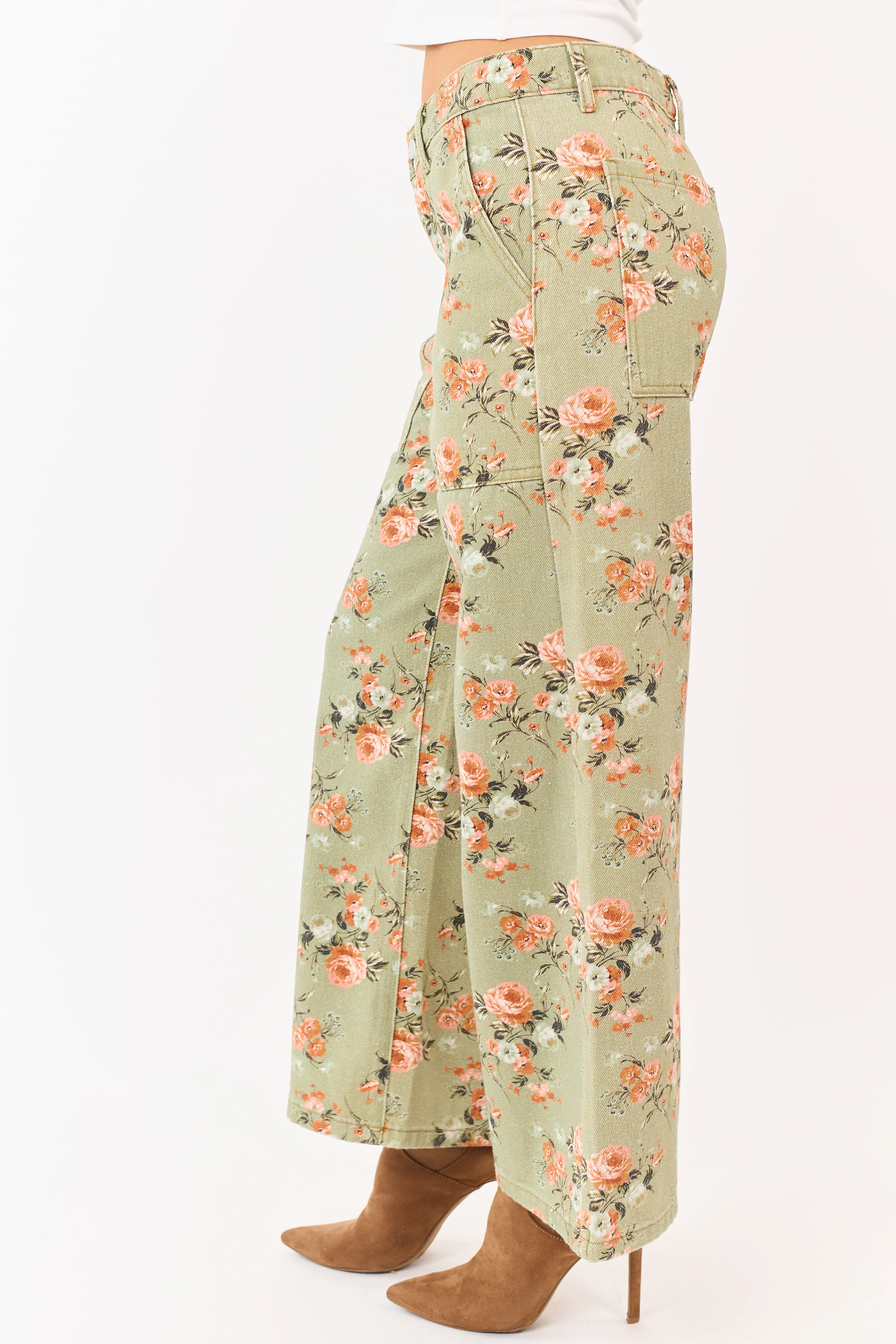 Sage Rose Print Wide Leg High Rise Jeans - Image 4