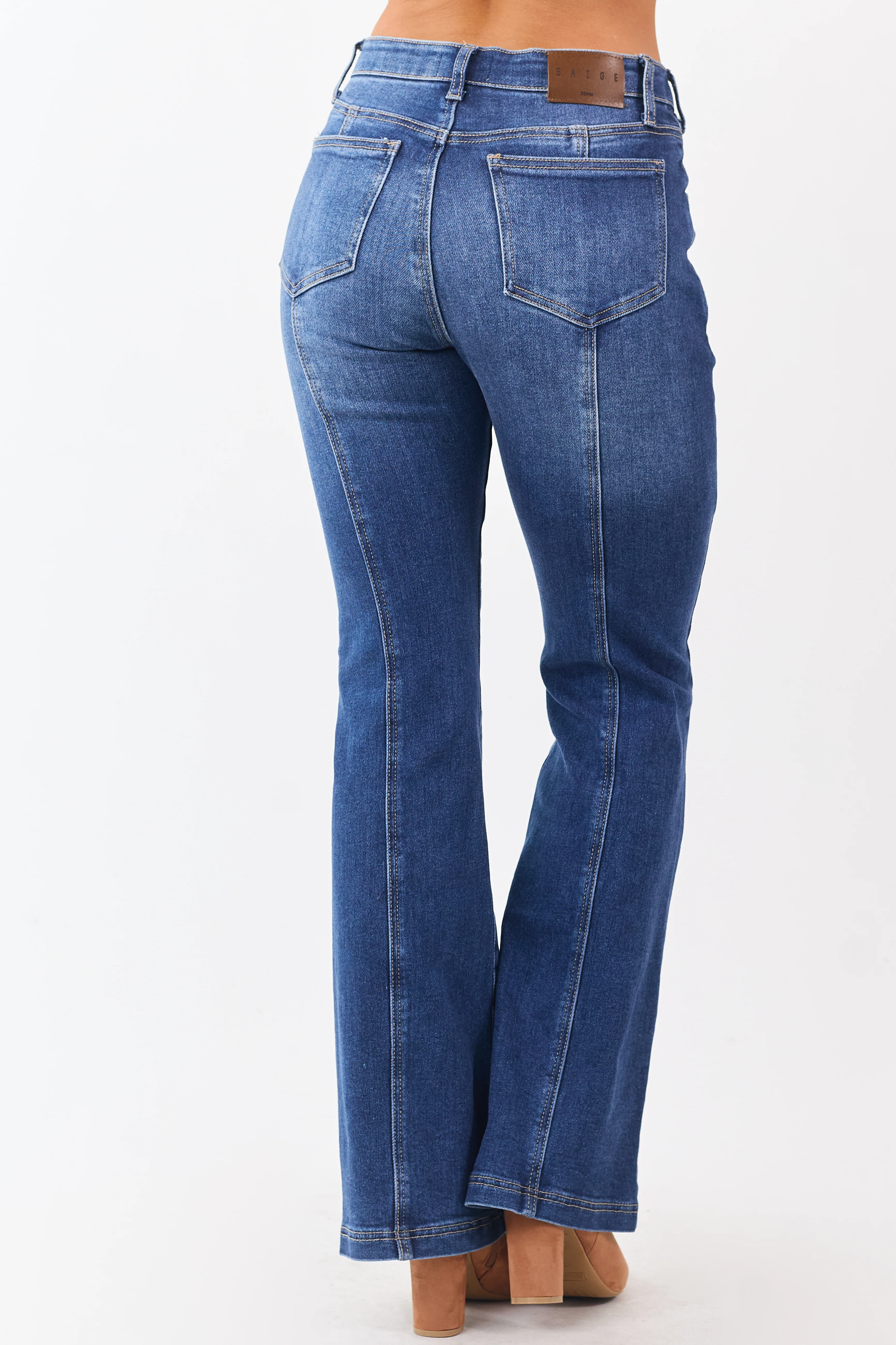 Saige Dark Wash Tummy Control Stretchy Bootcut Jeans - Image 4