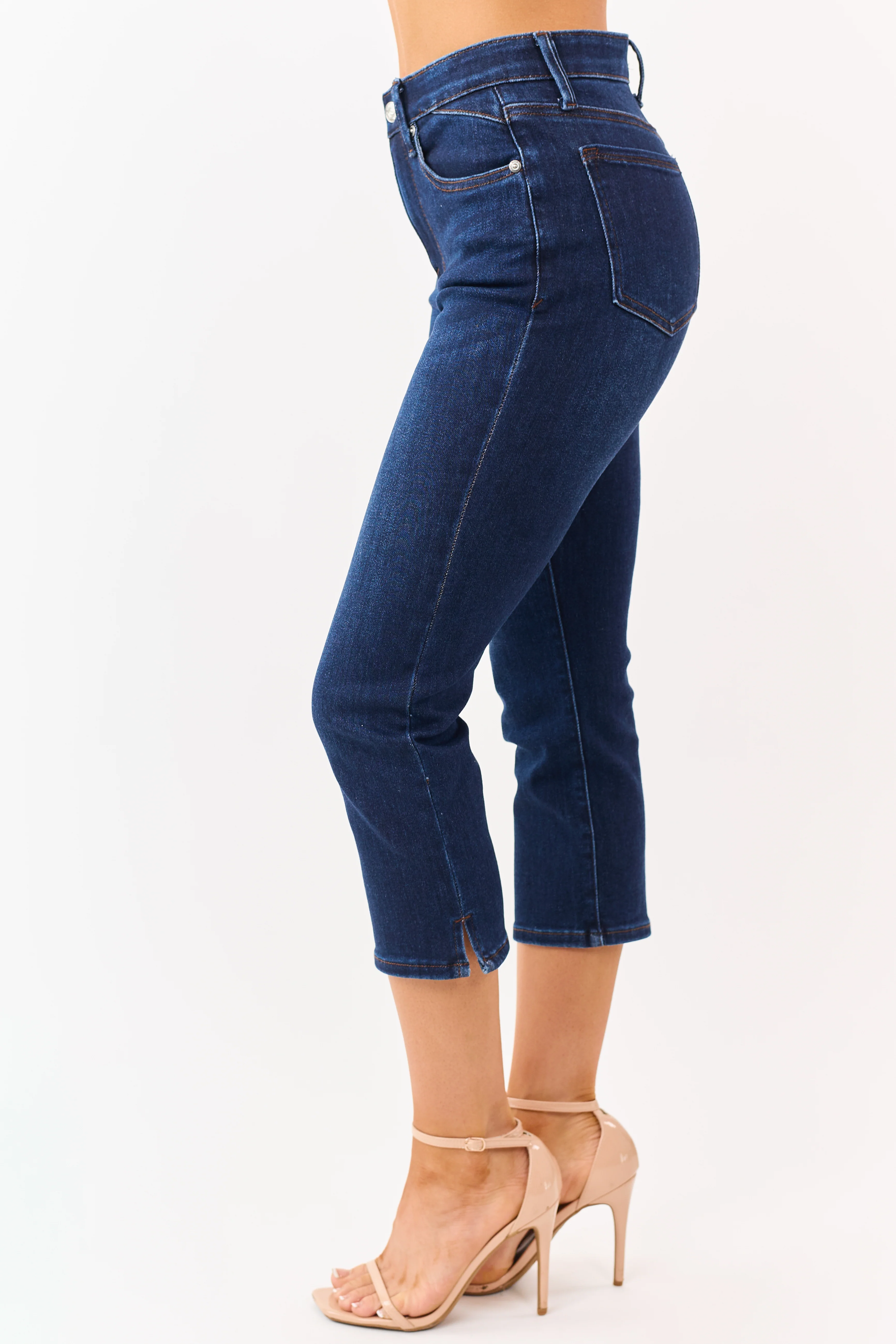 Saige Dark Wash Tummy Control Stretchy Capri Jeans - Image 3
