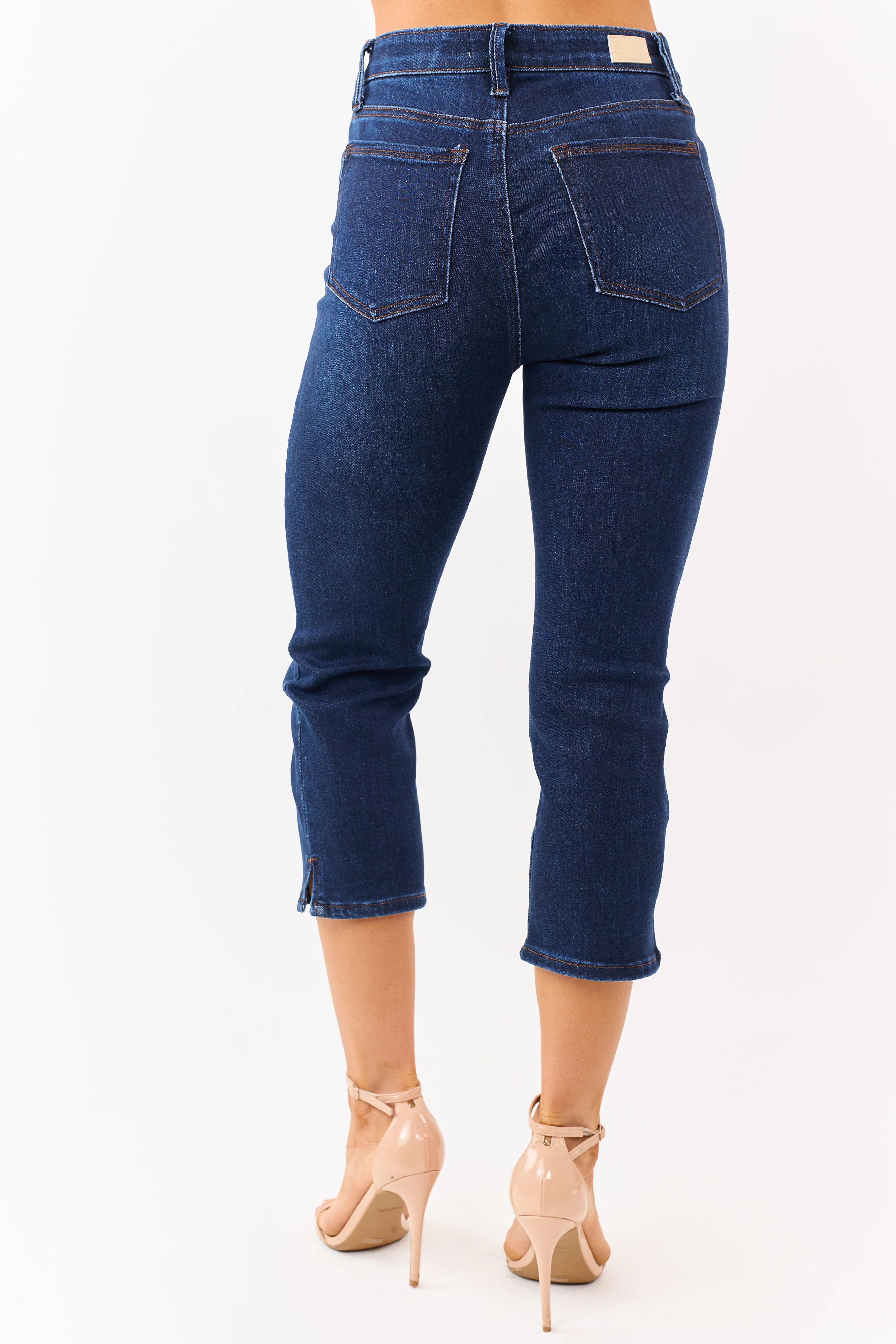 Saige Dark Wash Tummy Control Stretchy Capri Jeans - Image 4