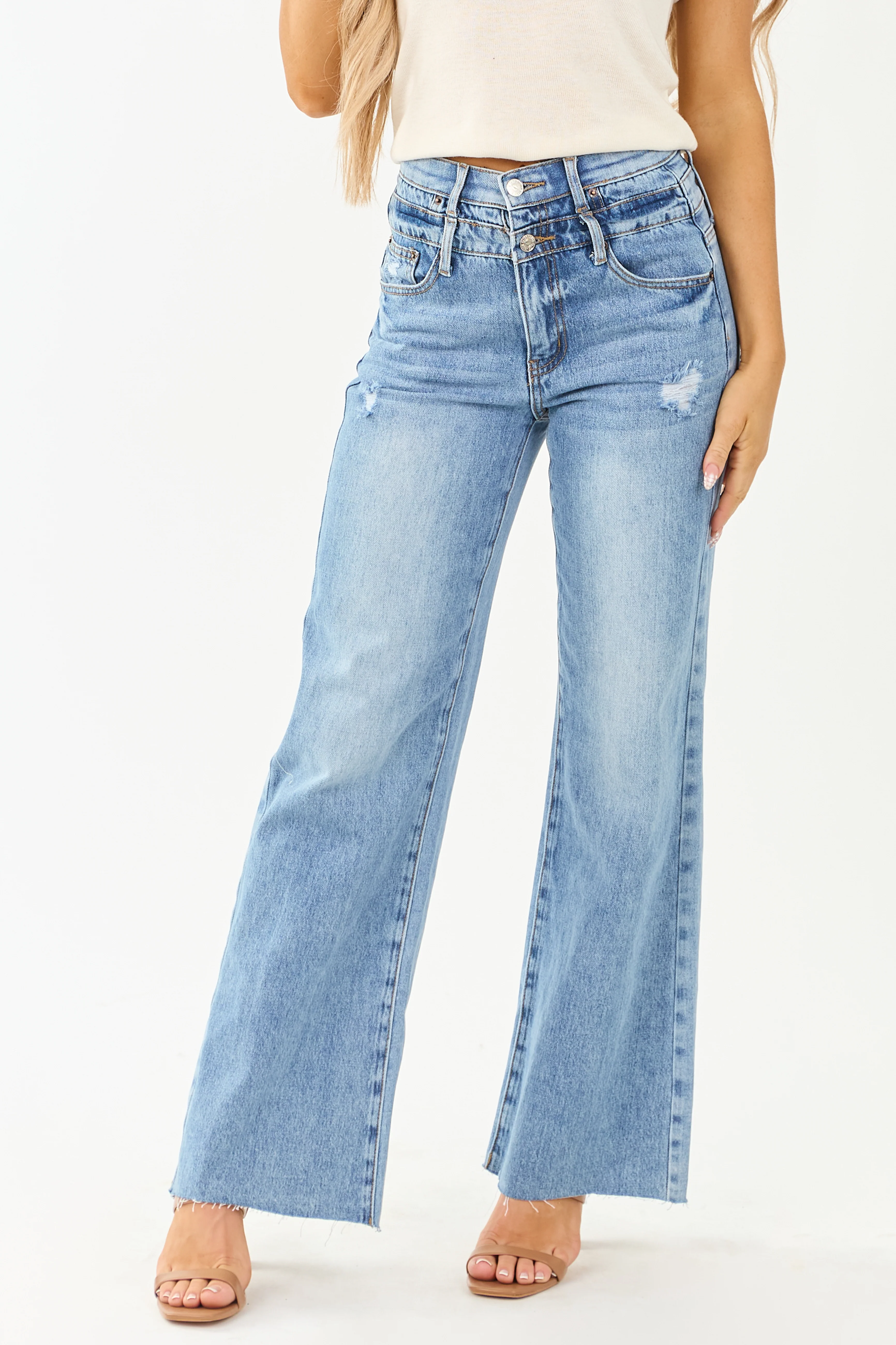 Saige Double Waist Tummy Control Straight Jeans