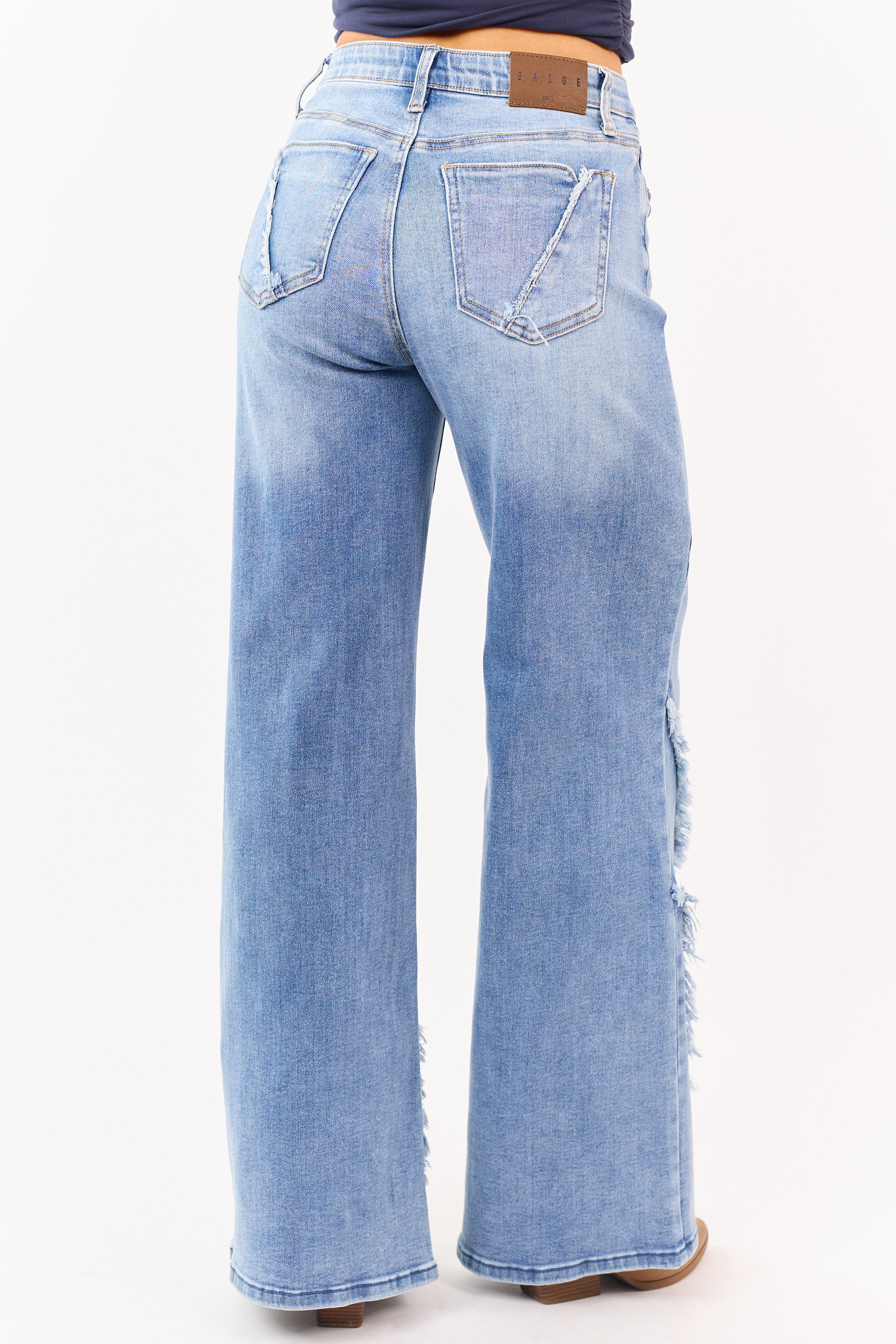 Saige Medium Tummy Control Stretchy Wide Frayed Jeans - Image 5