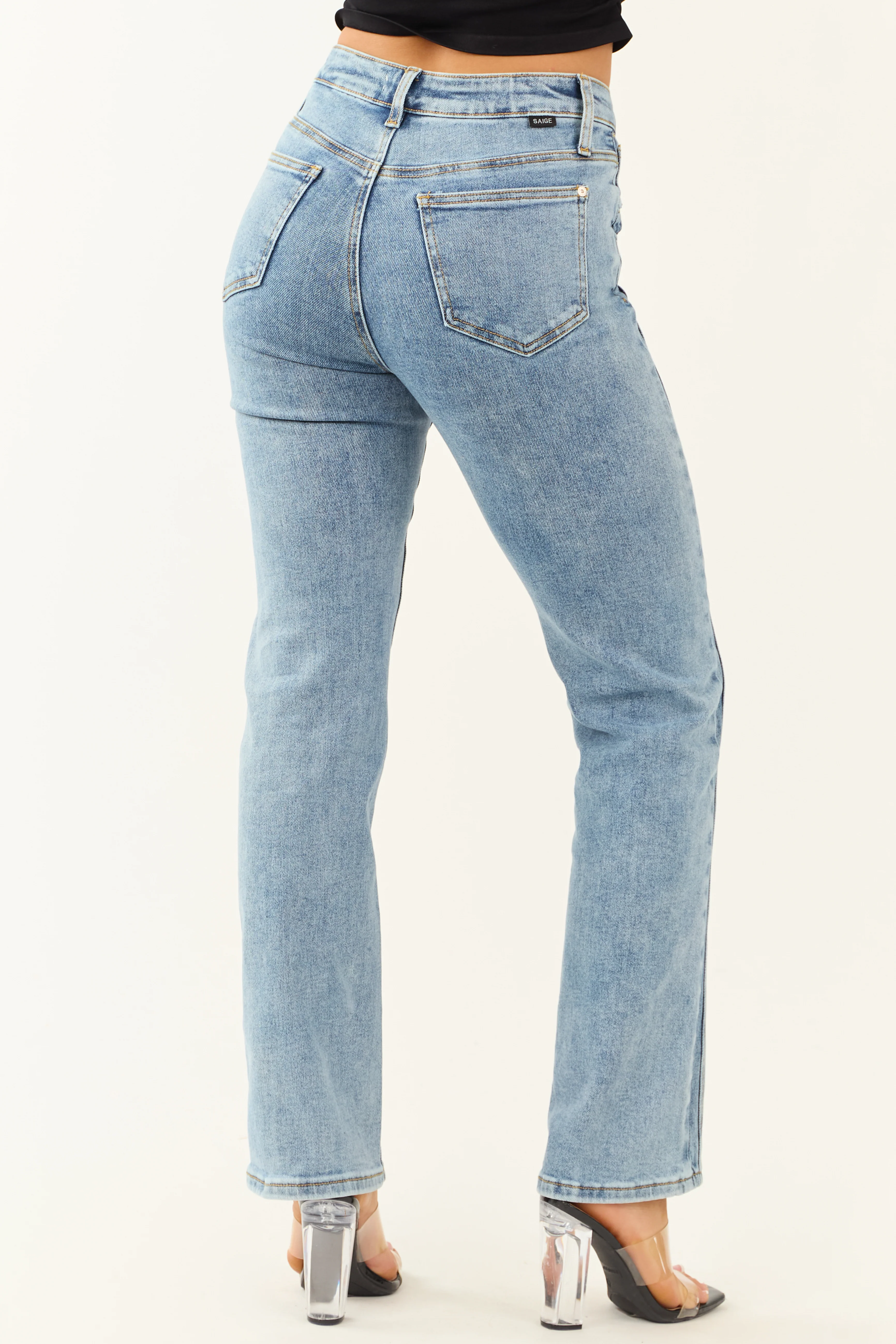 Saige Medium Wash Straight Leg High Waist Jeans - Image 4