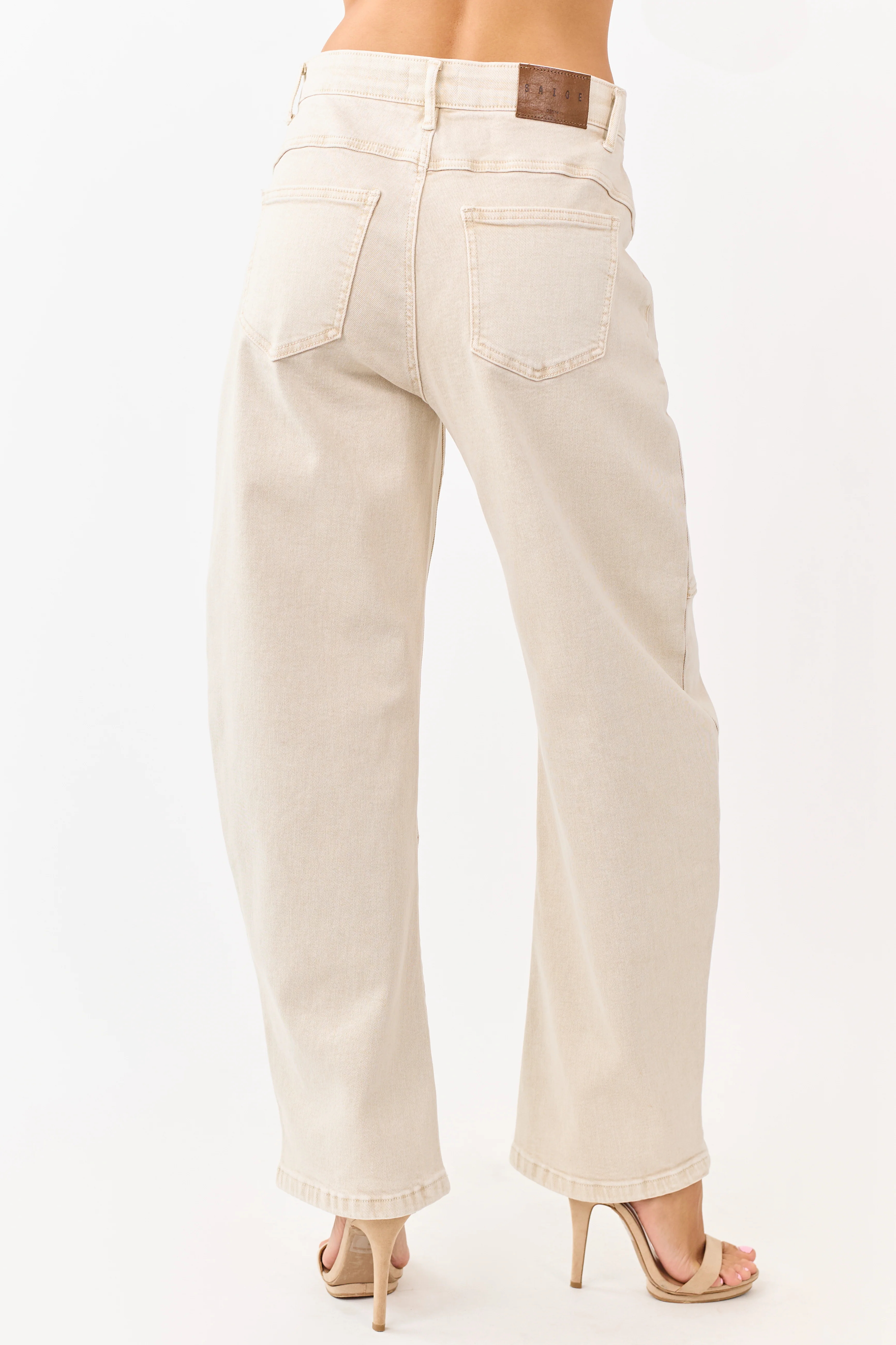 Saige Oatmeal Stretchy Tummy Control Barrel Jeans - Image 4