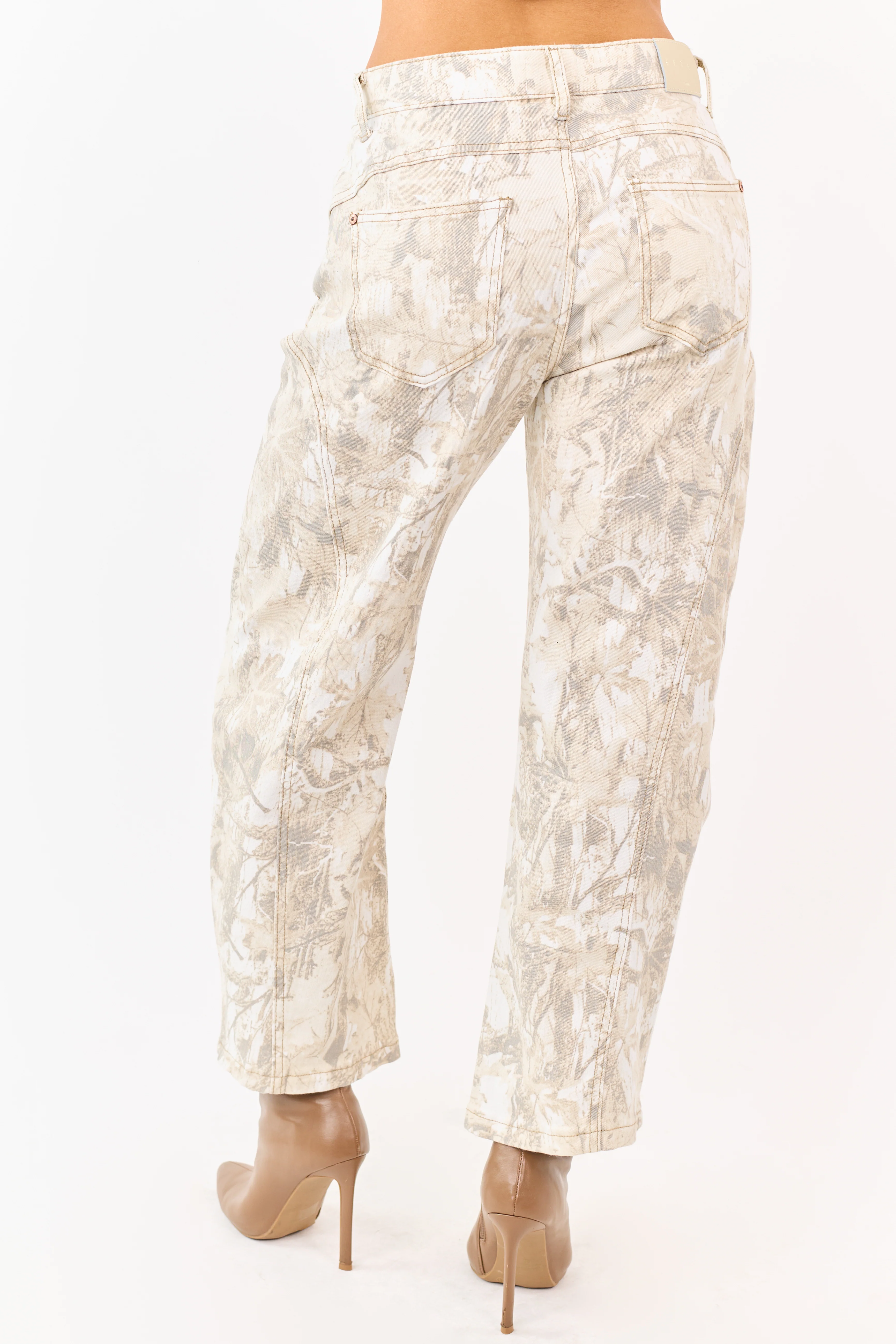 Saige Sand Camo Print Tummy Control Barrel Jeans - Image 4