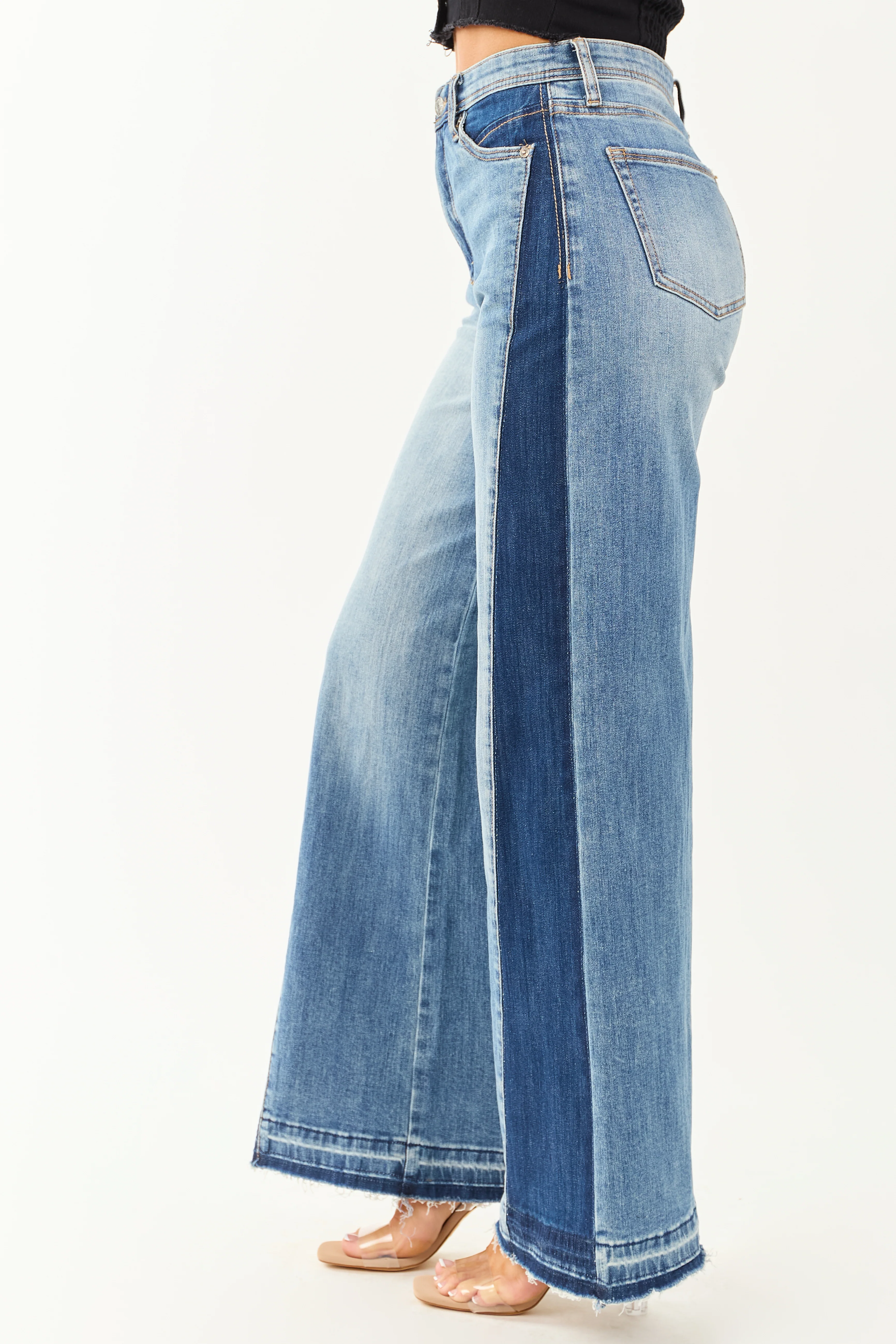 Saige Side Panel Tummy Control Stretchy Wide Jeans - Image 3