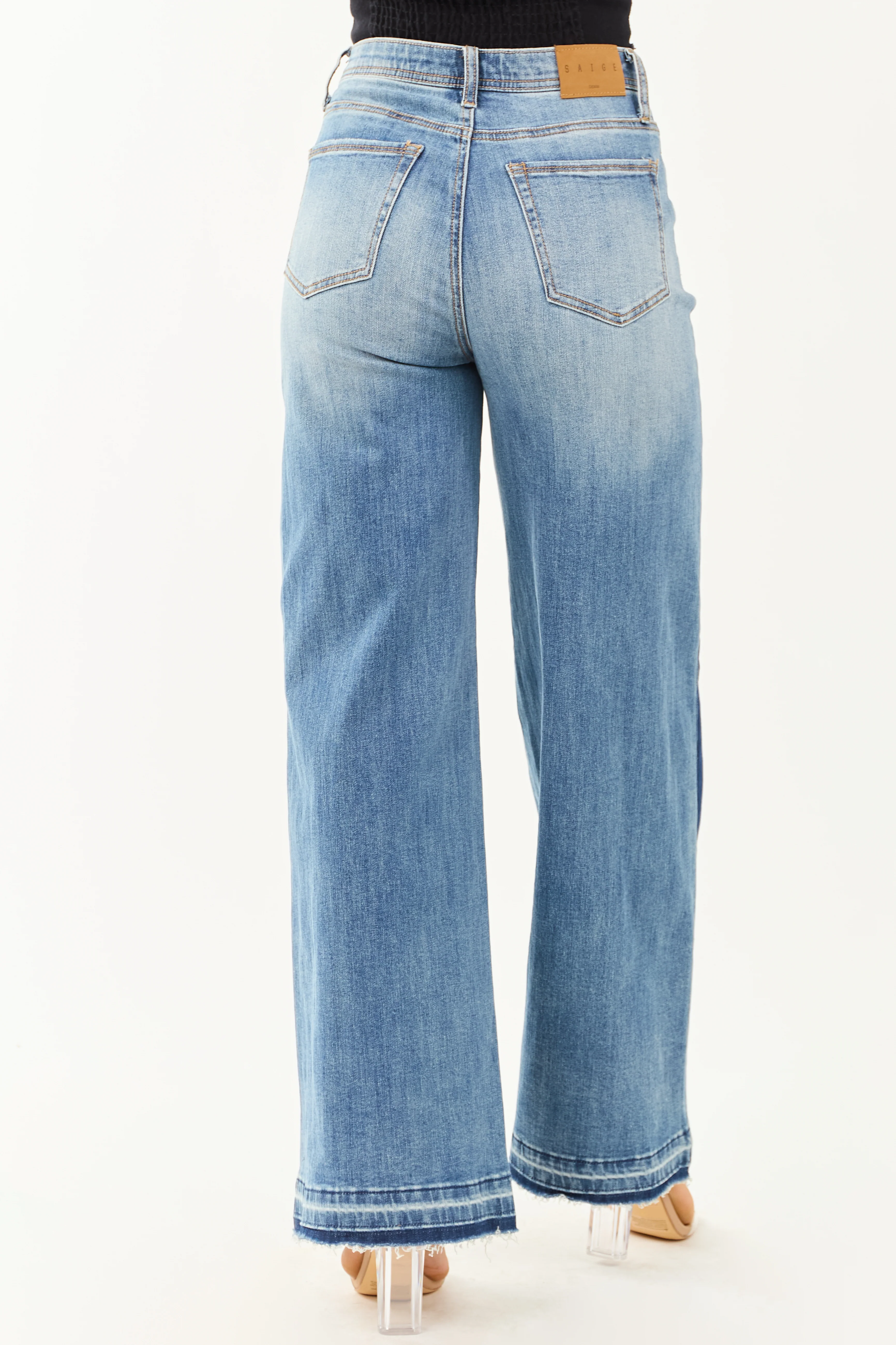 Saige Side Panel Tummy Control Stretchy Wide Jeans - Image 4