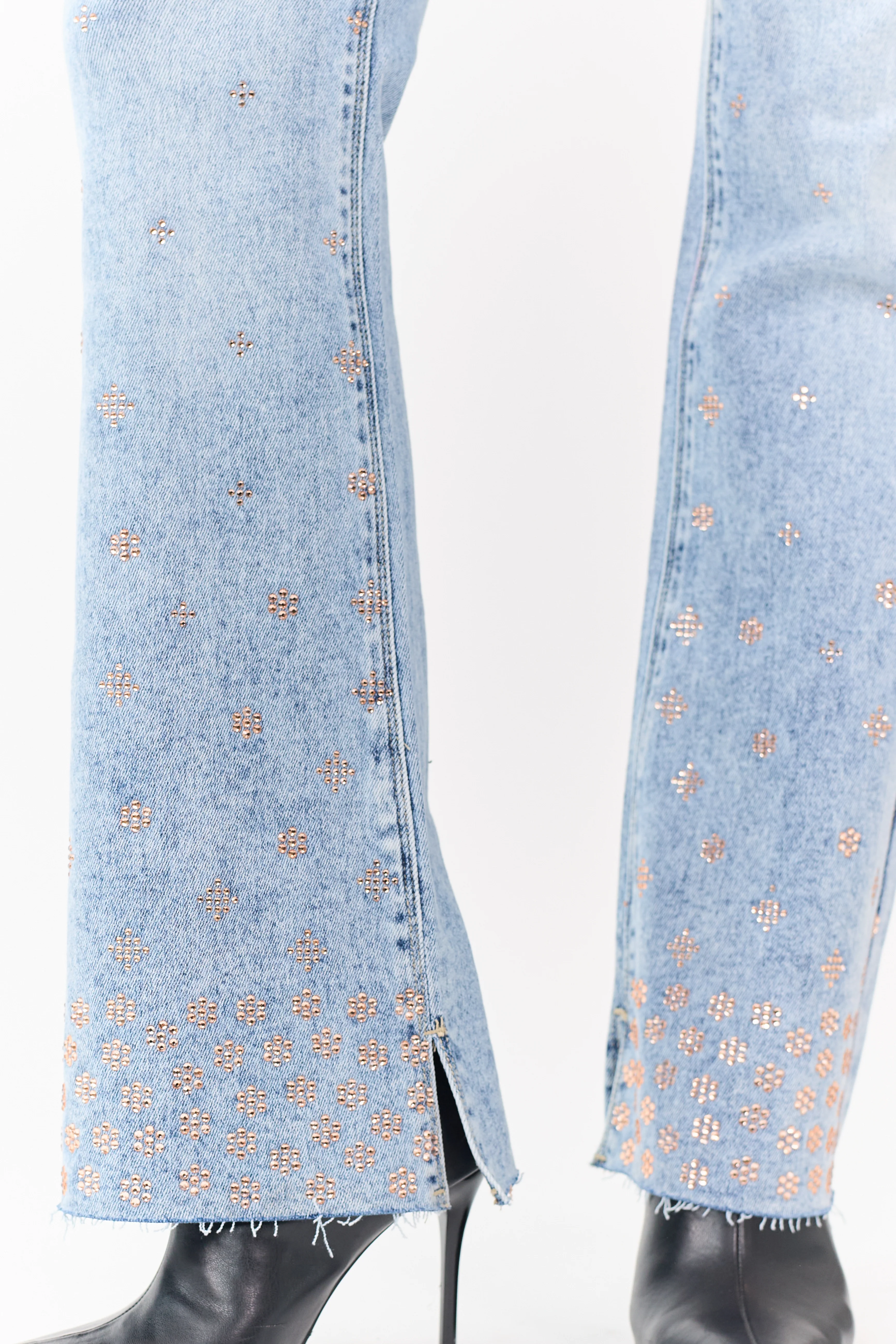 Saige Tummy Control Floral Rhinestone Stretch Flare Jeans - Image 2