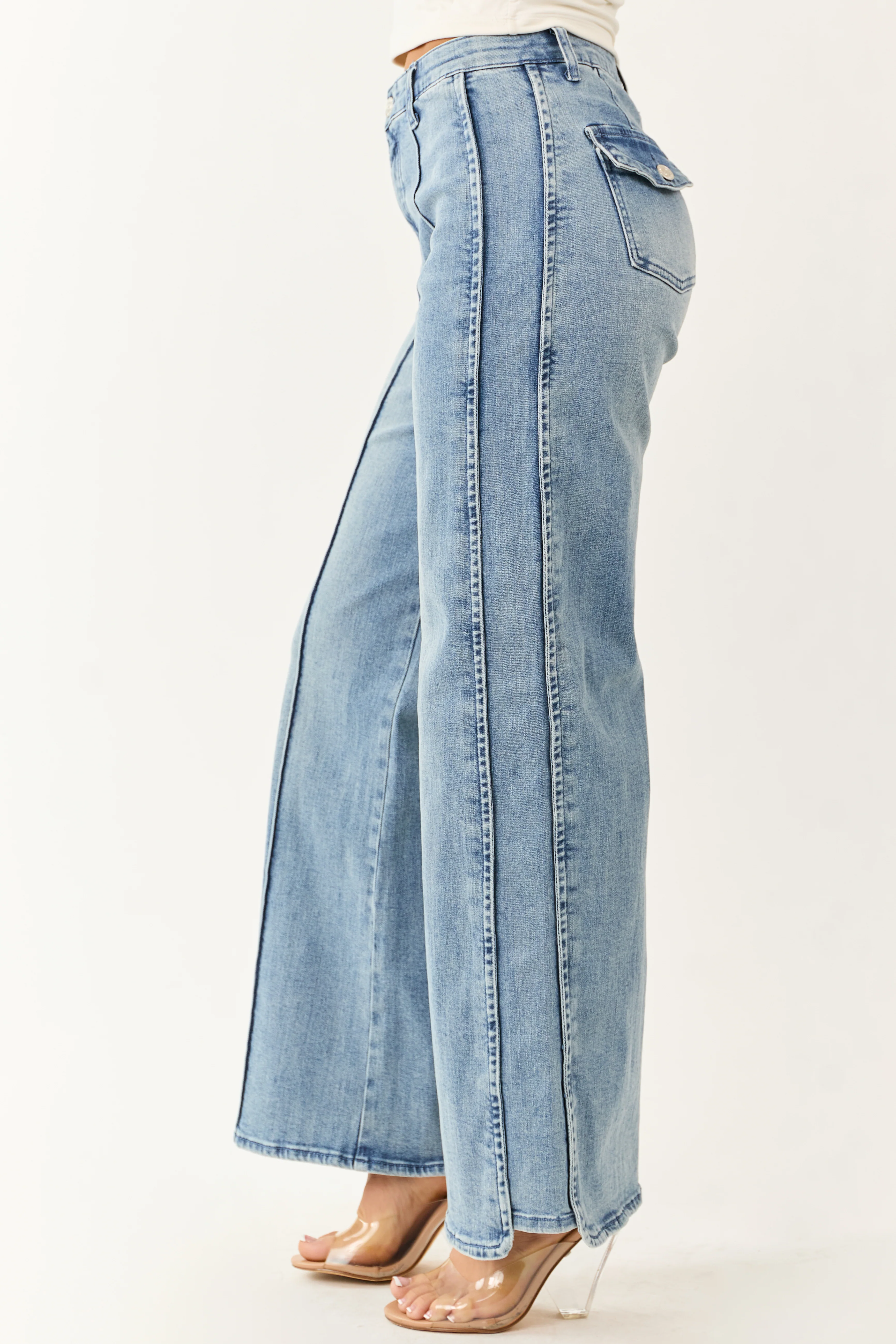 Saige Tummy Control Stretchy Wide Seam Detailed Jeans - Image 4