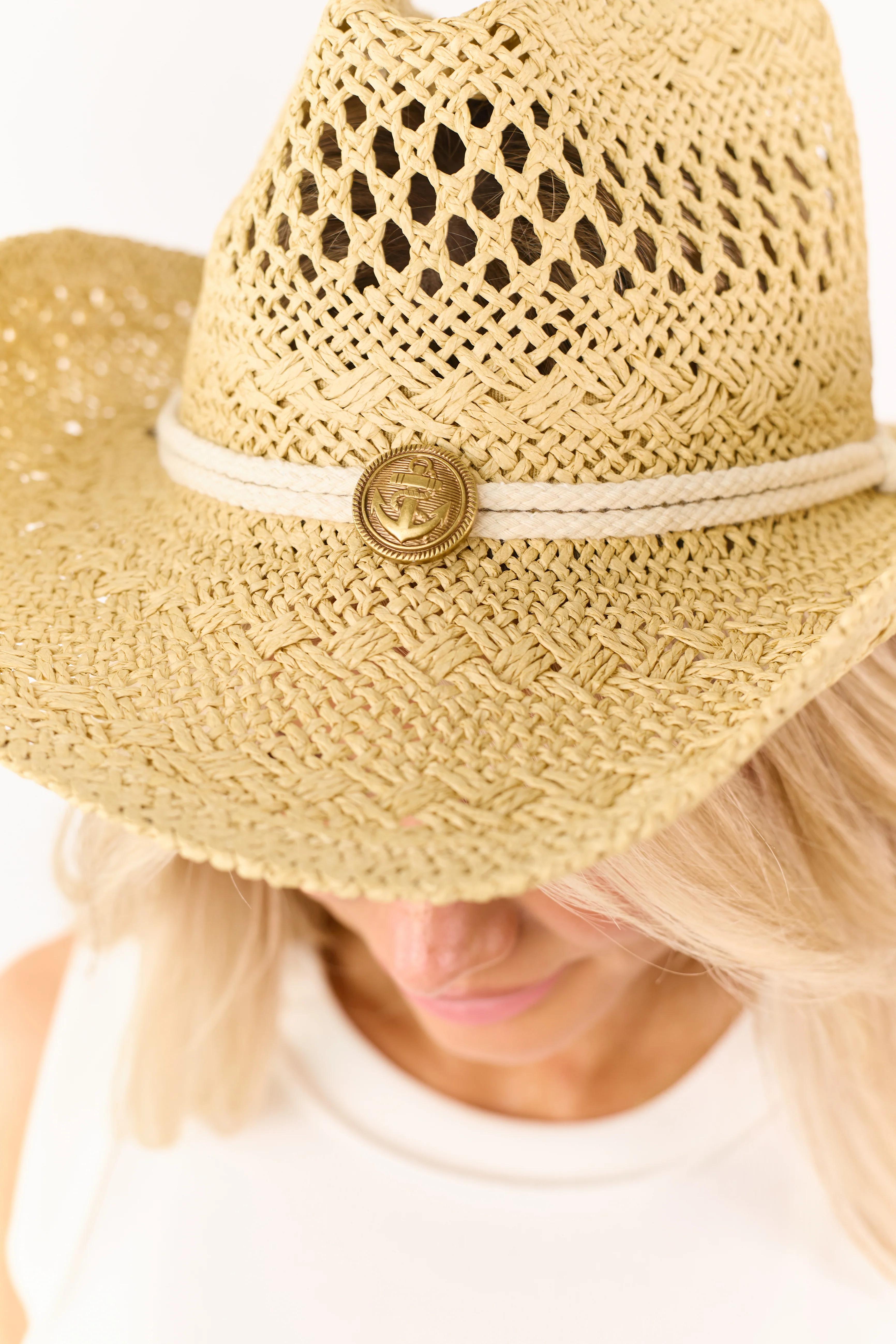 Sand Anchor Pendant Woven Straw Cowboy Hat - Image 2