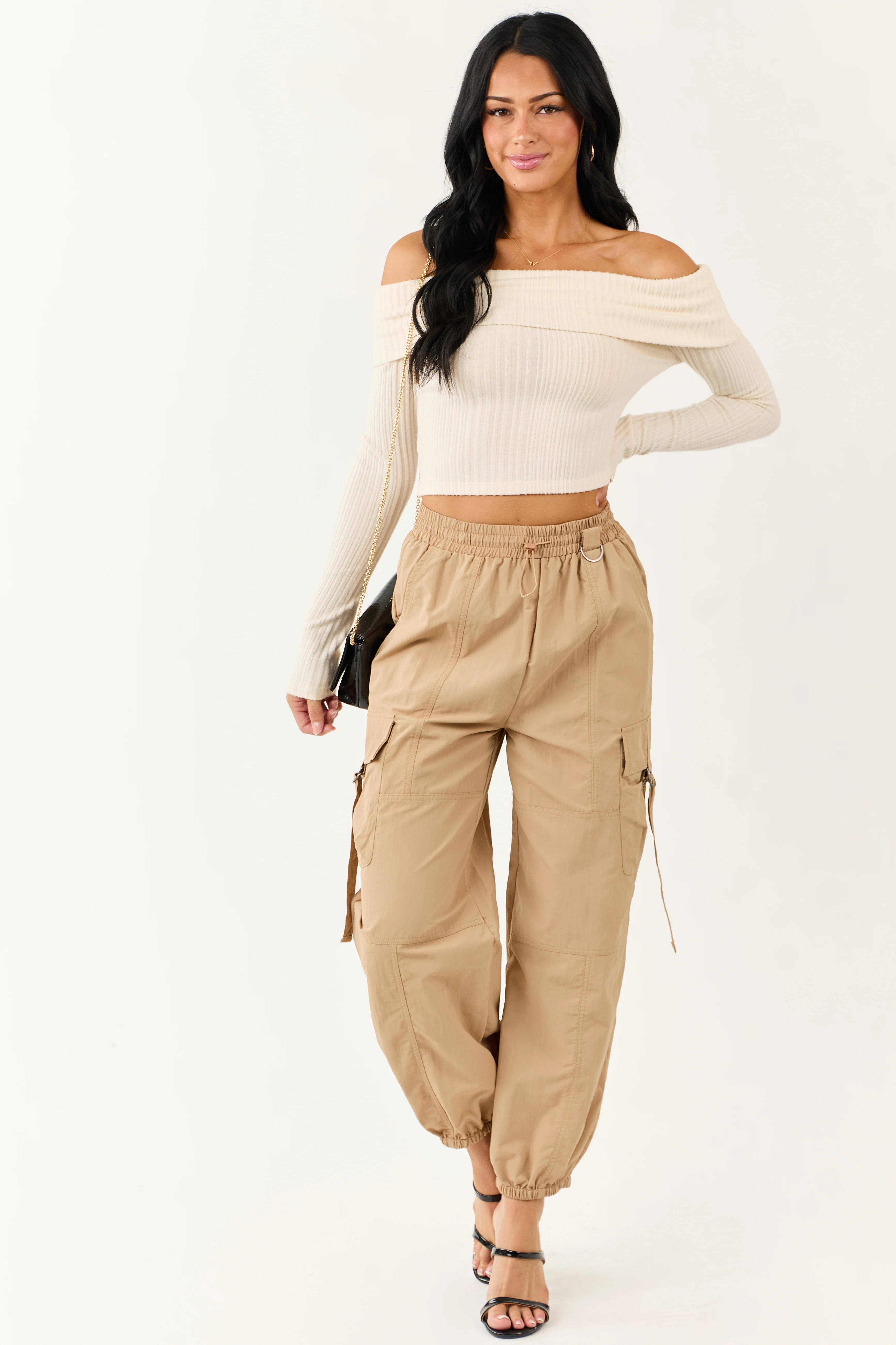Sand Drawstring Waistband Cargo Jogger Pants - Image 5