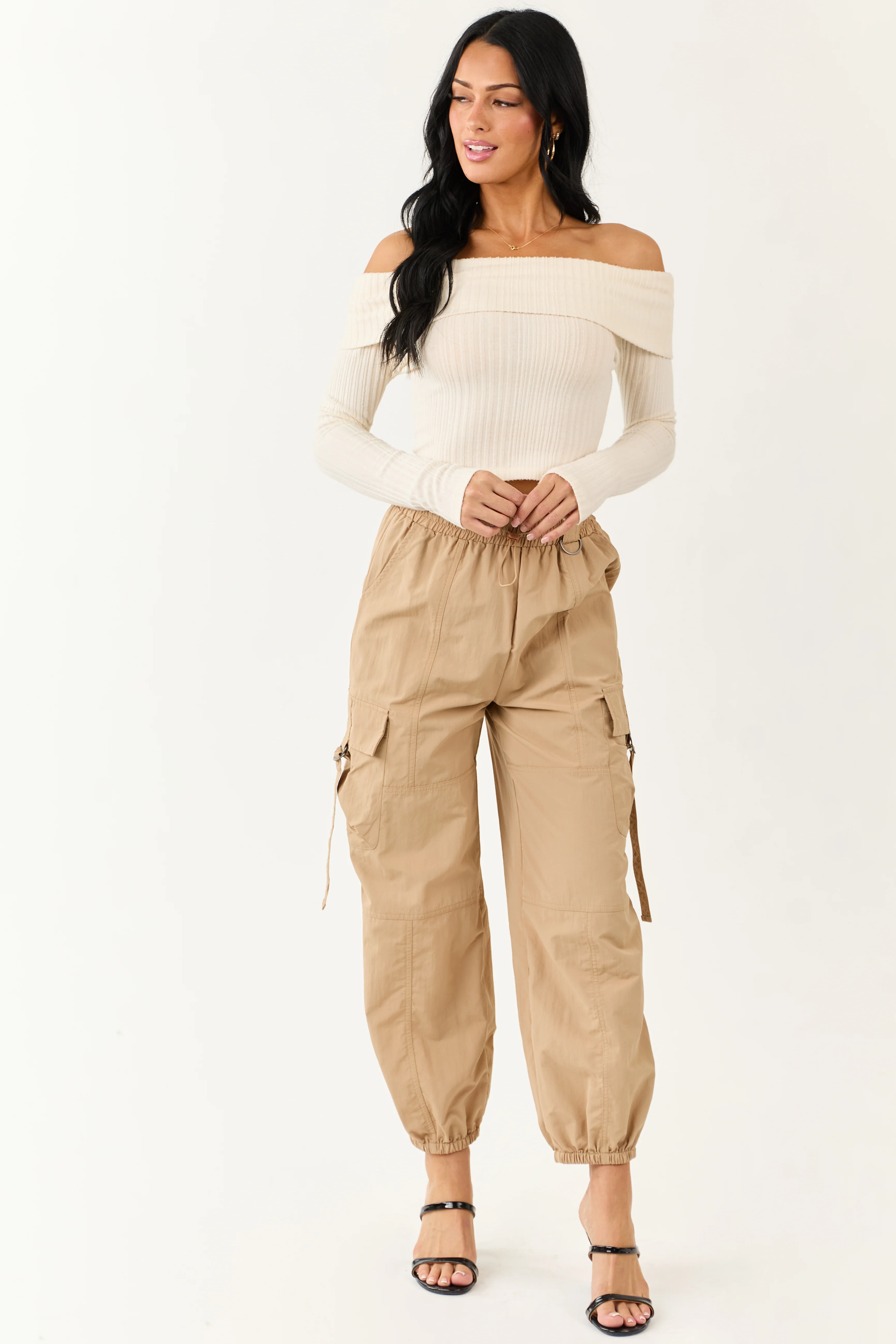Sand Drawstring Waistband Cargo Jogger Pants - Image 6