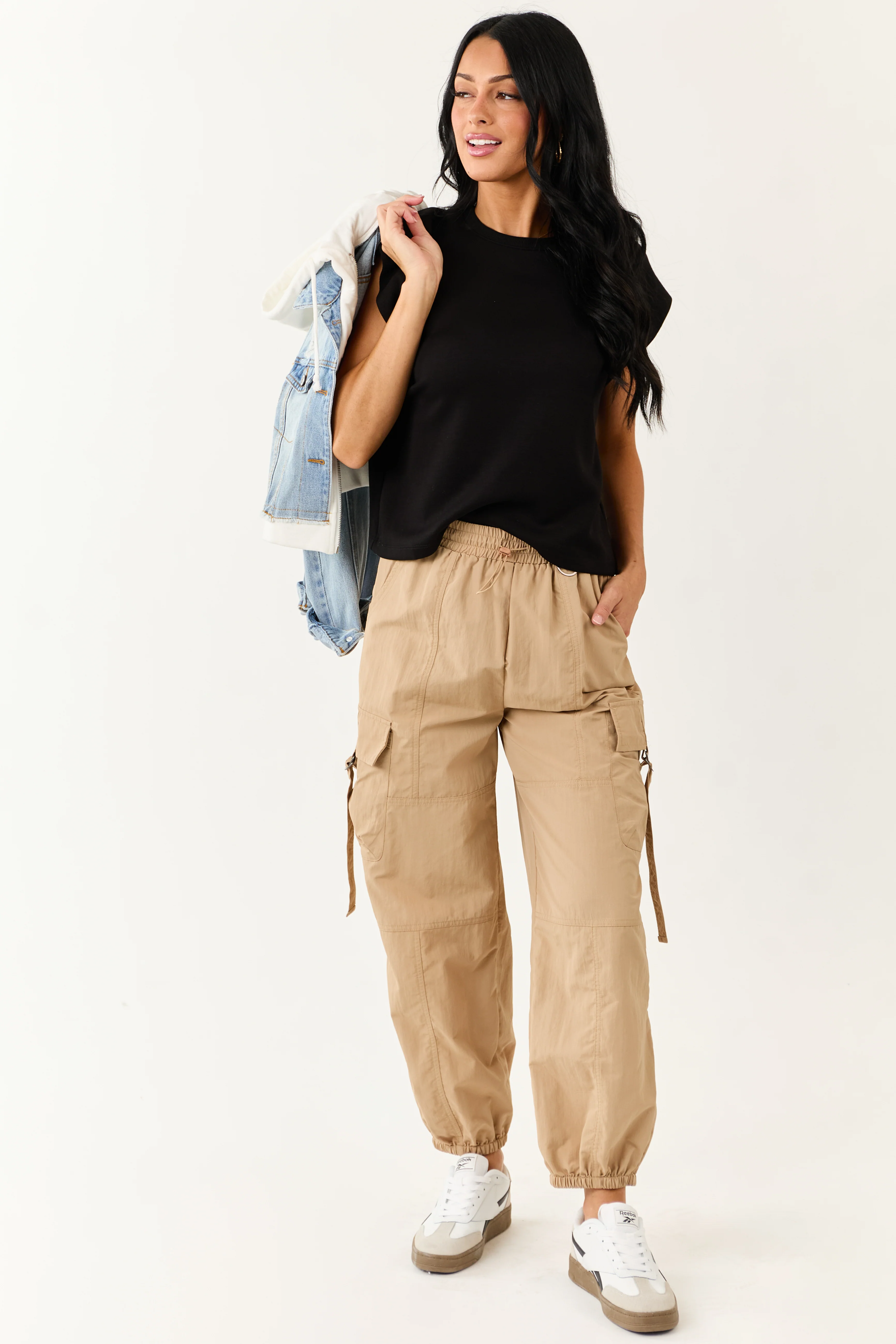 Sand Drawstring Waistband Cargo Jogger Pants - Image 7