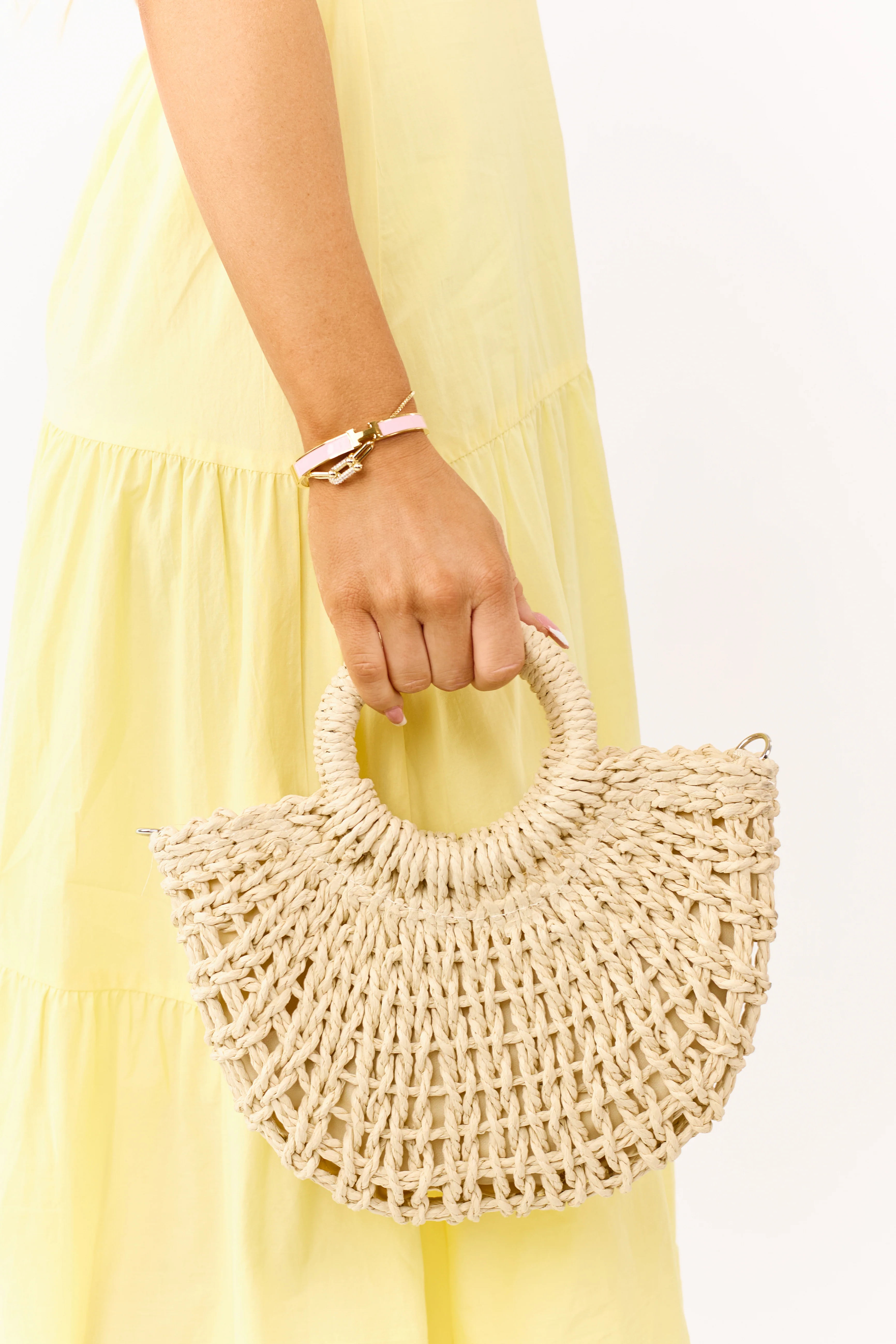 Sand Woven Straw Round Handle Handbag
