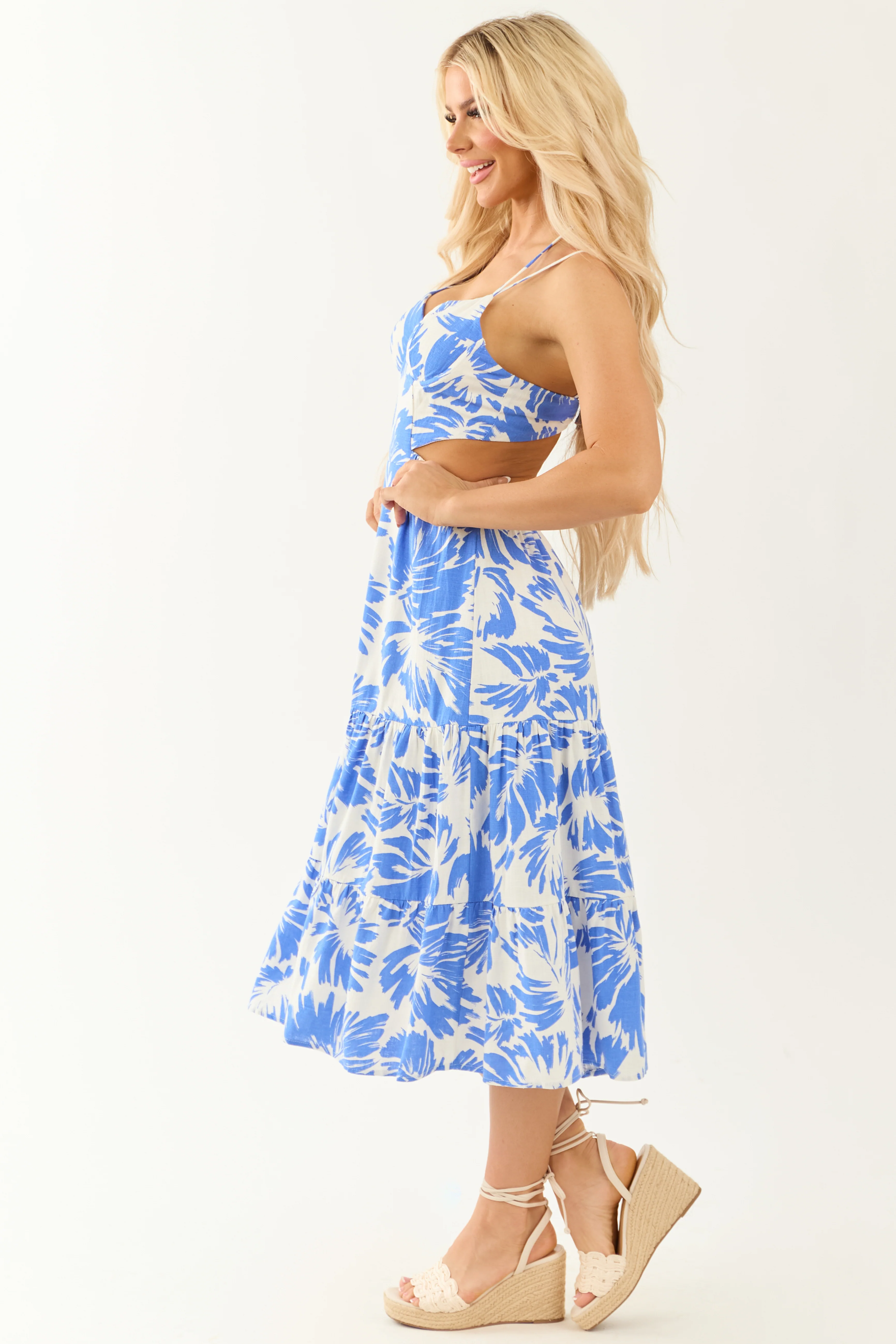 Sapphire and Ivory Cut Out Waist Midi Dress - Image 4