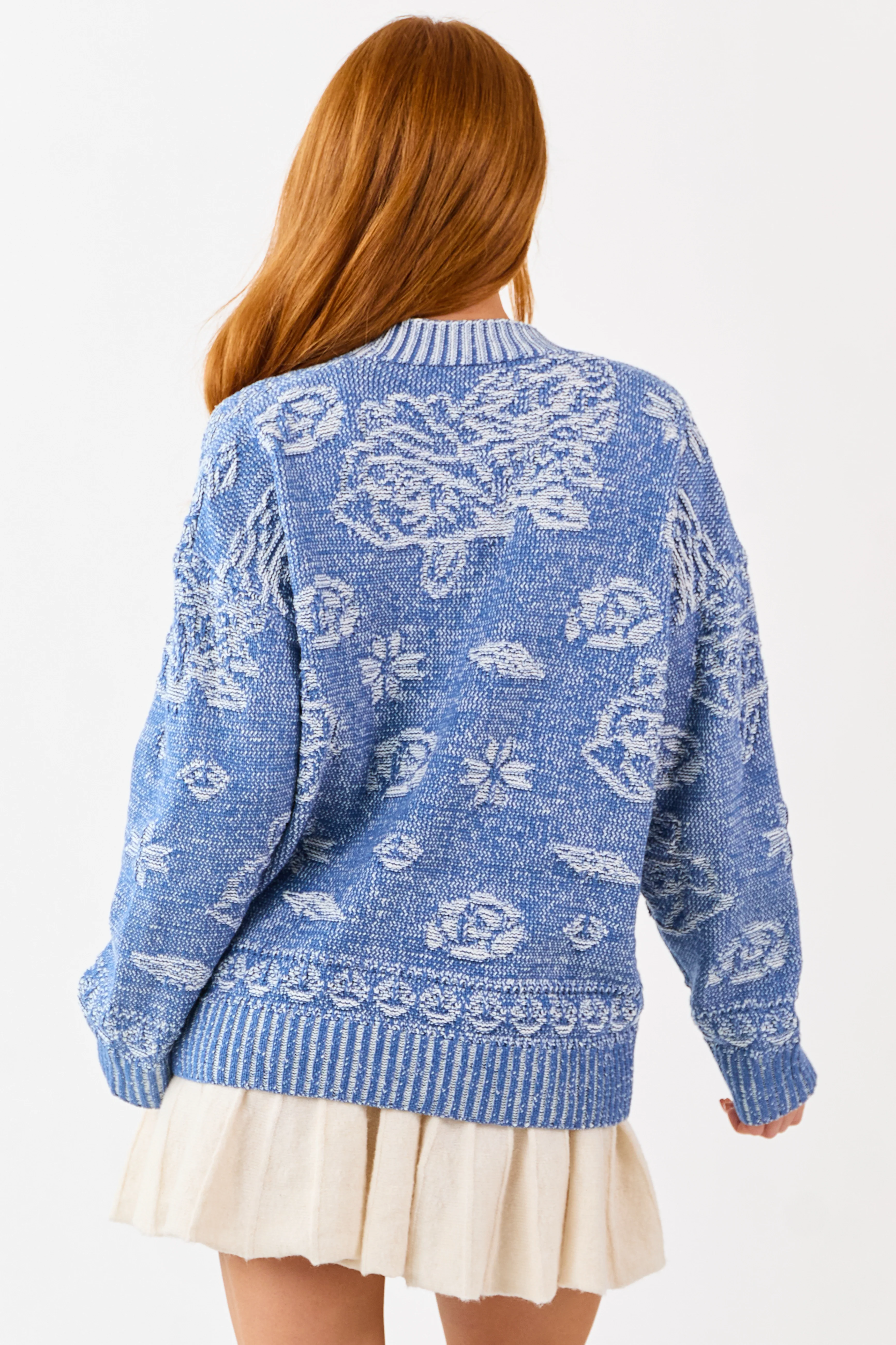 Sapphire Textured Floral Rib Trim Sweater Cardigan - Image 6