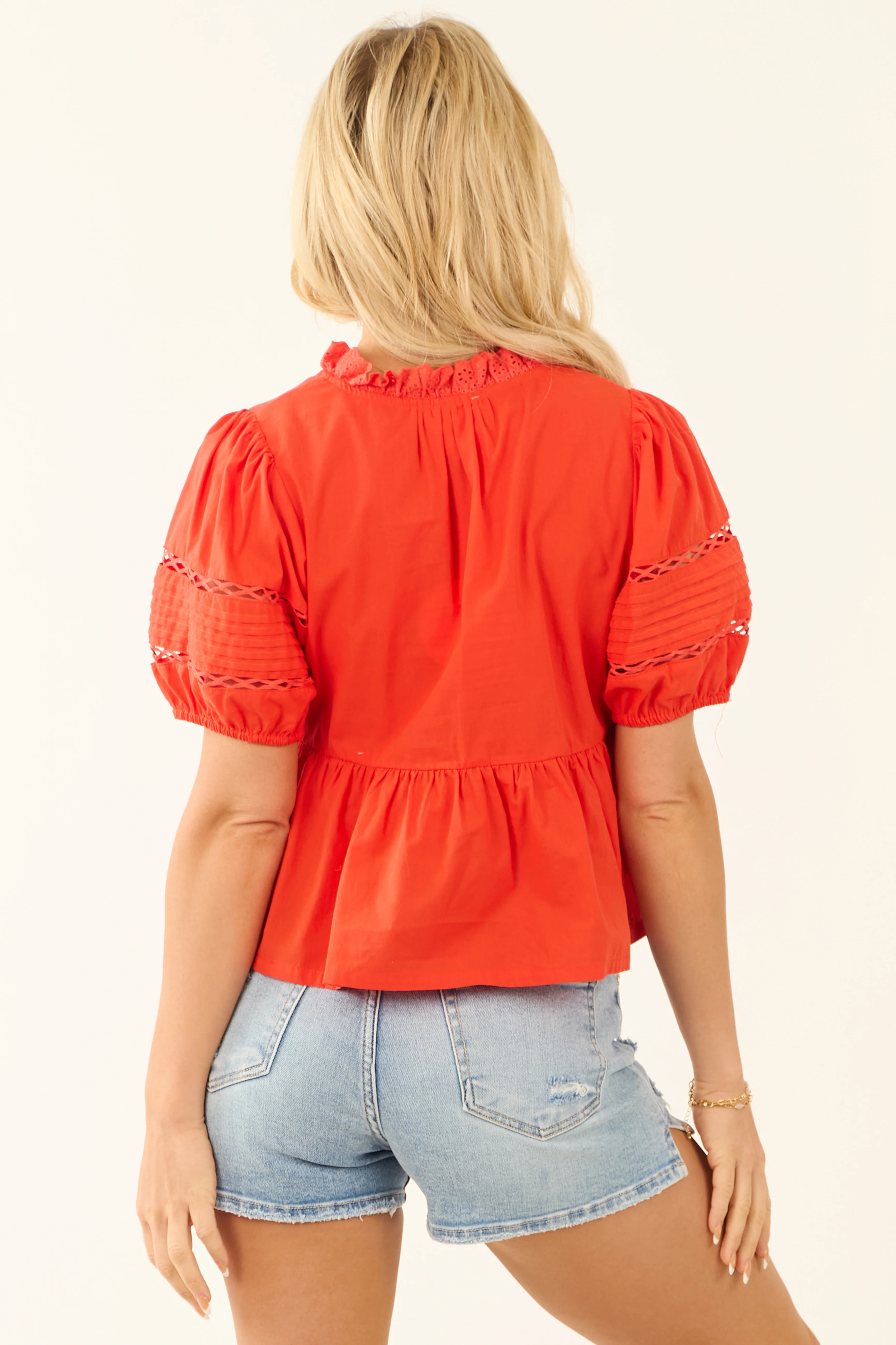 Scarlet Lace Trim Frill Neckline Peplum Blouse - Image 5