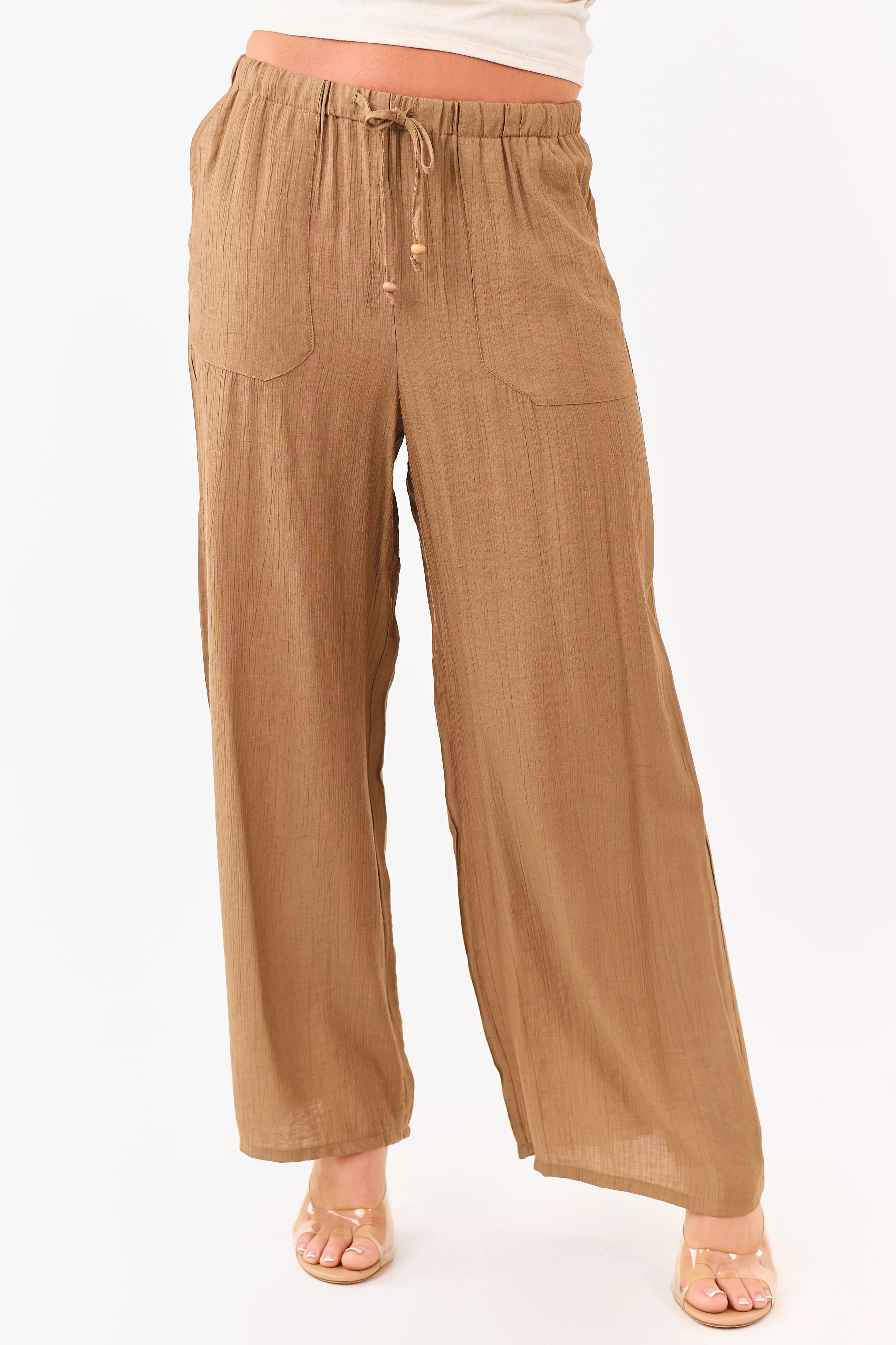 Sepia Elastic Waistband Wide Leg Flowy Pants - Image 2