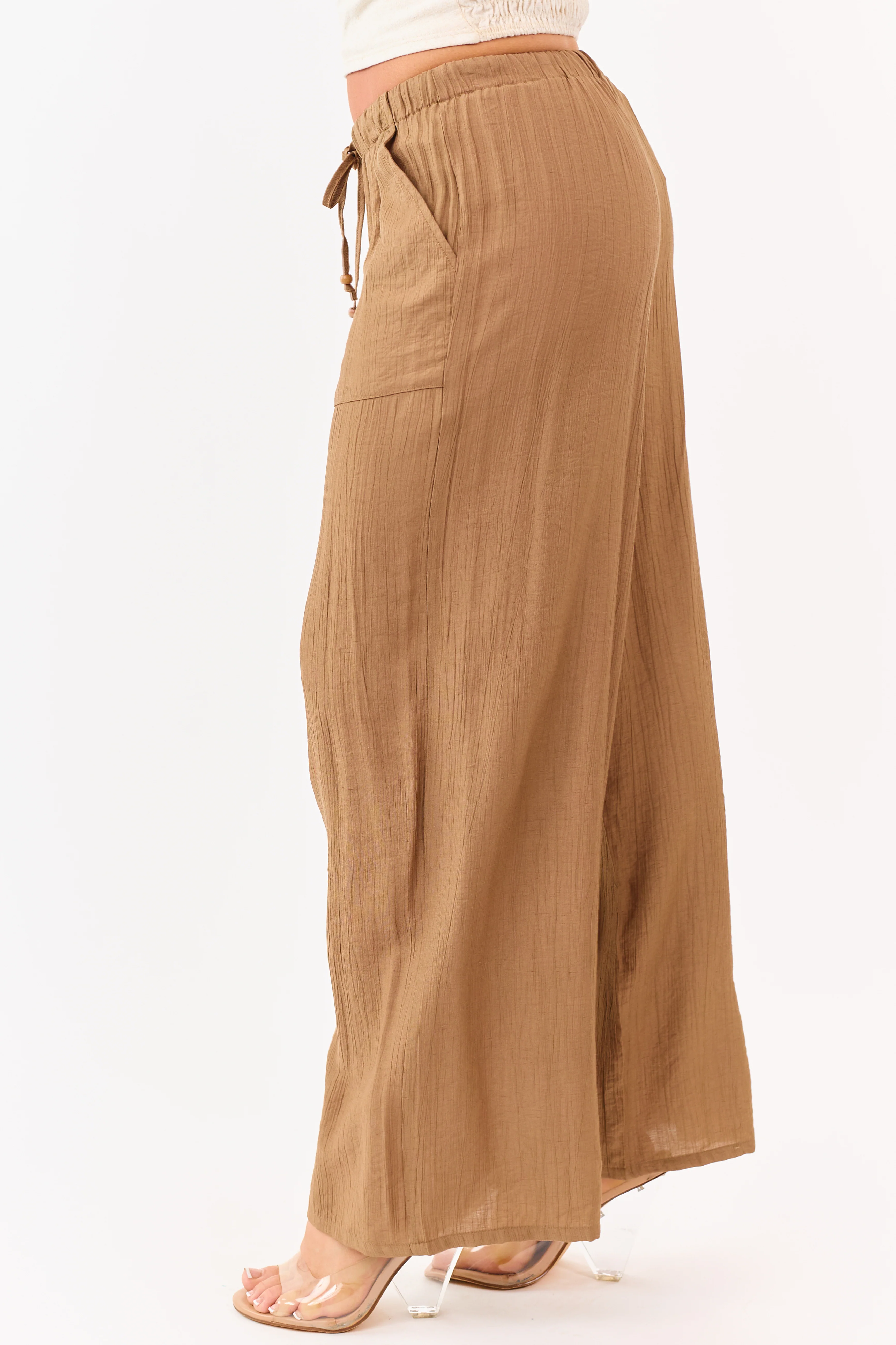 Sepia Elastic Waistband Wide Leg Flowy Pants - Image 3