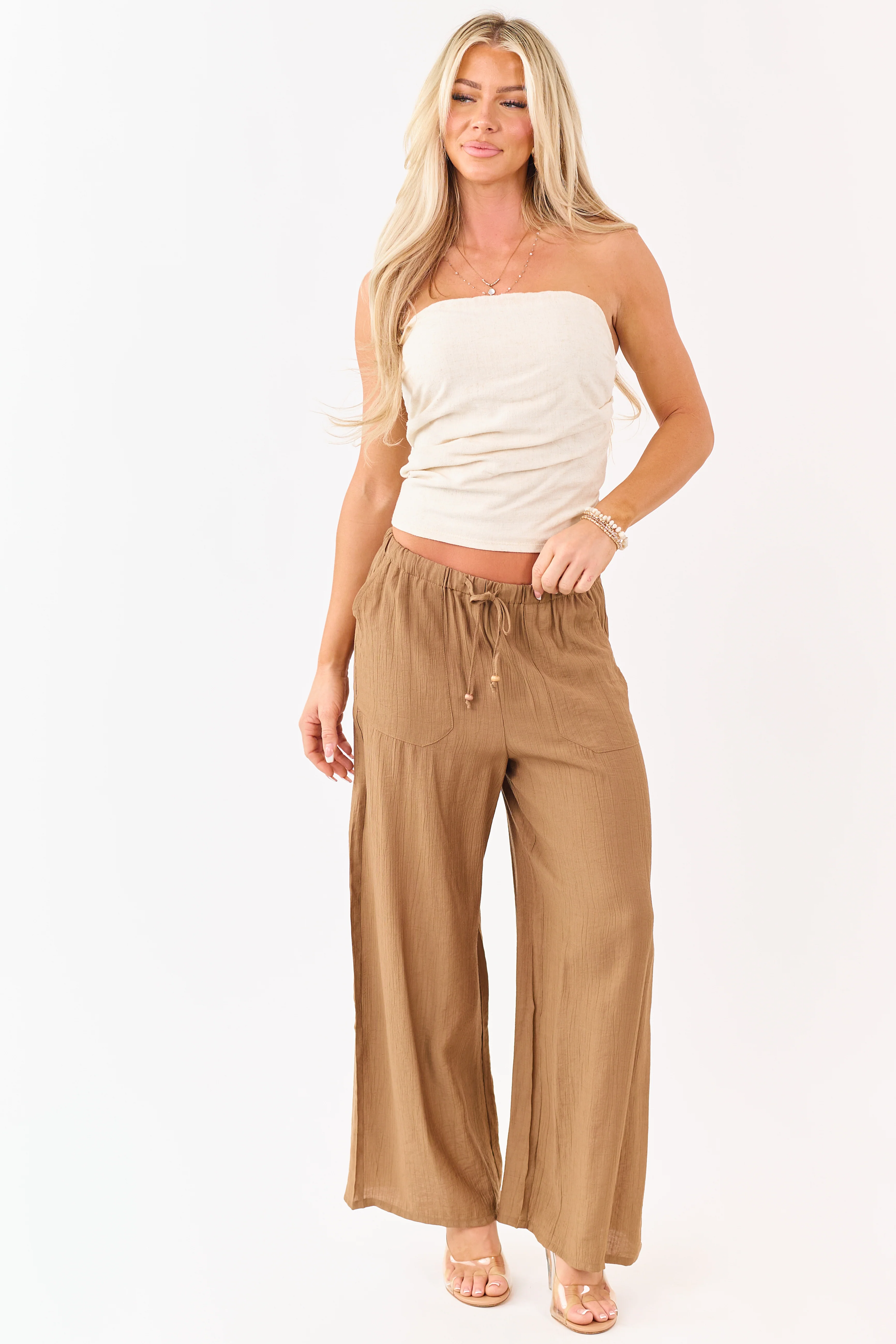 Sepia Elastic Waistband Wide Leg Flowy Pants - Image 5