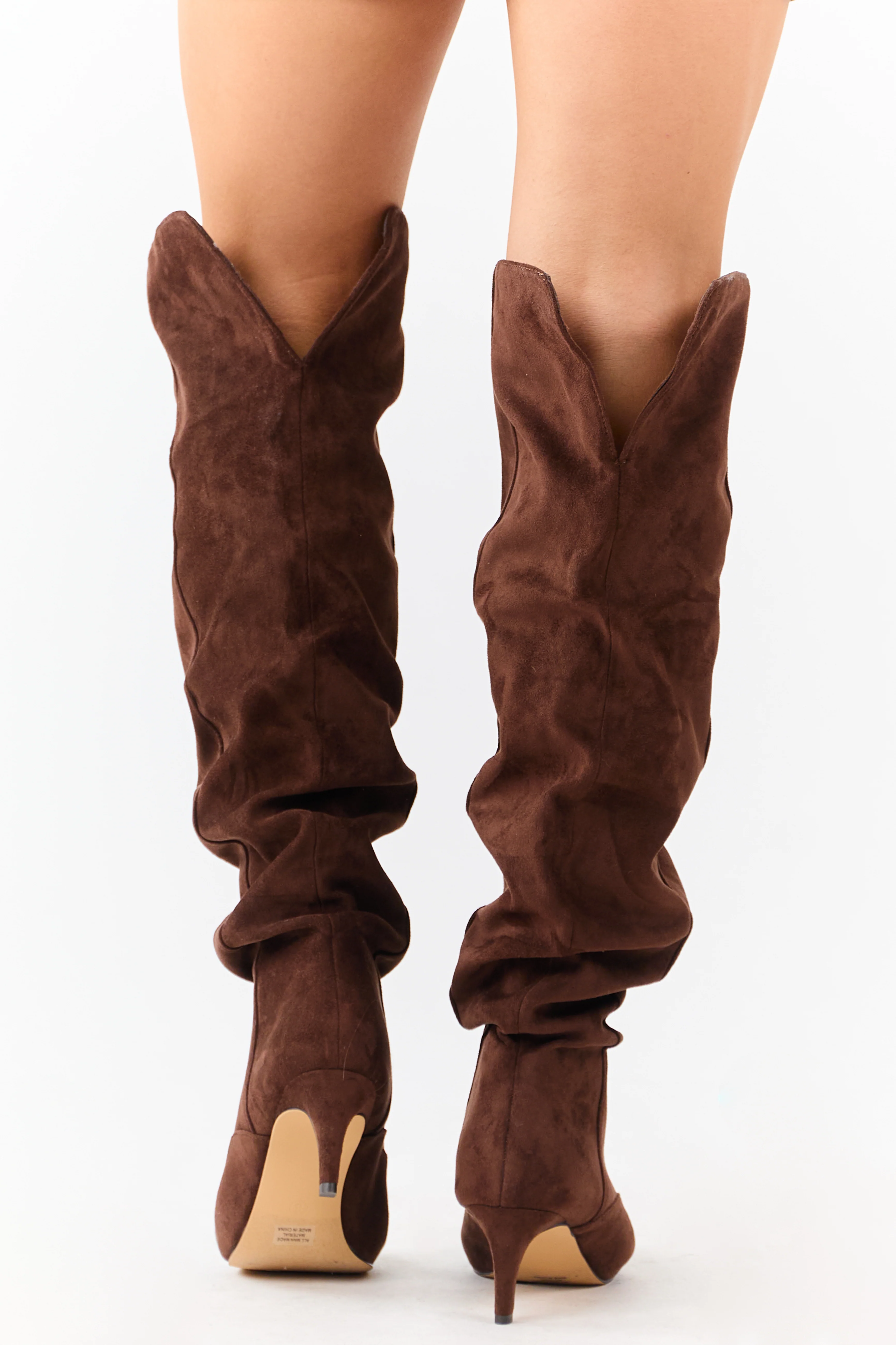 Sepia Faux Suede Low Stiletto Heel Slouchy Boots - Image 3