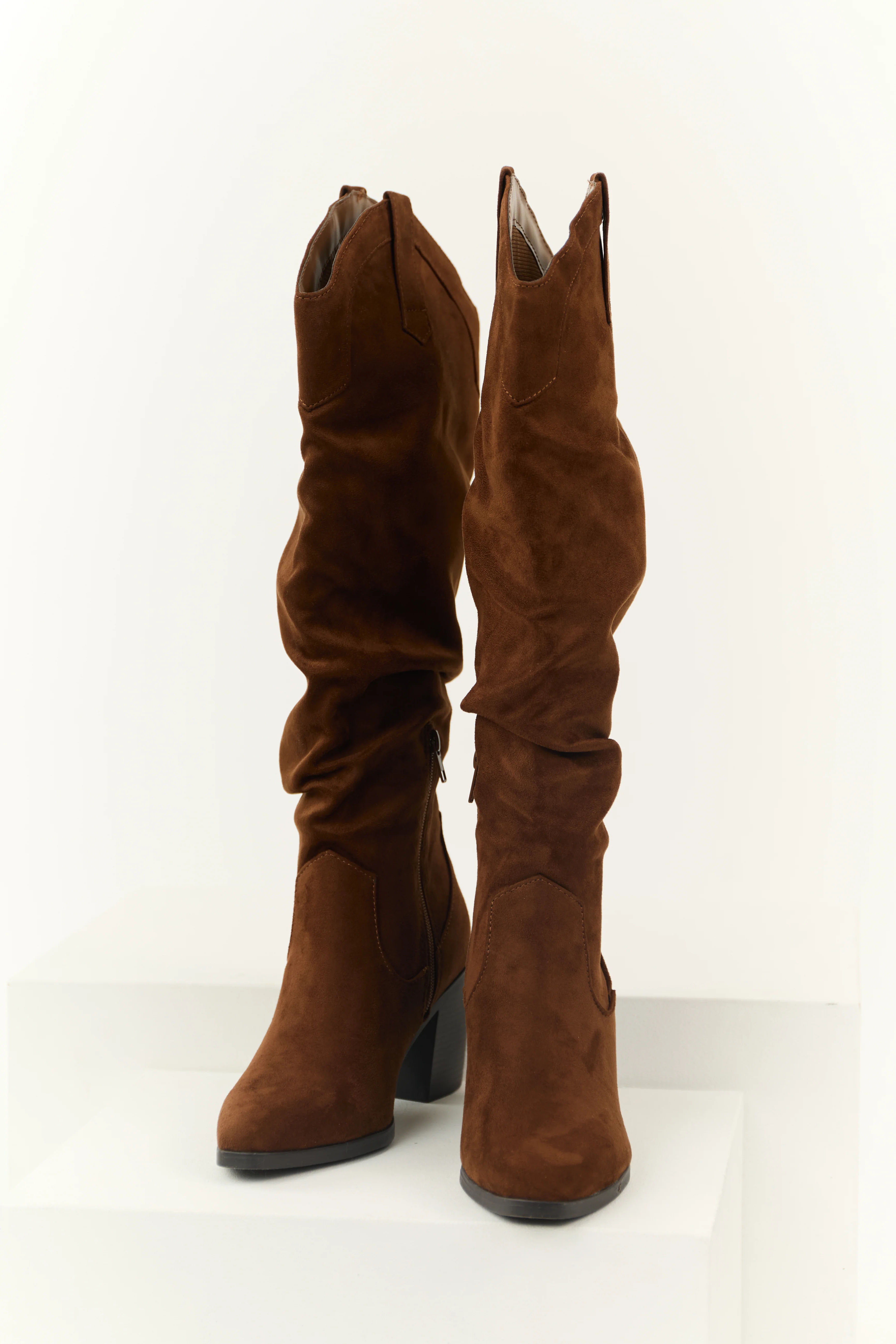 Sepia Faux Suede Slouchy Knee High Heeled Boots - Image 2