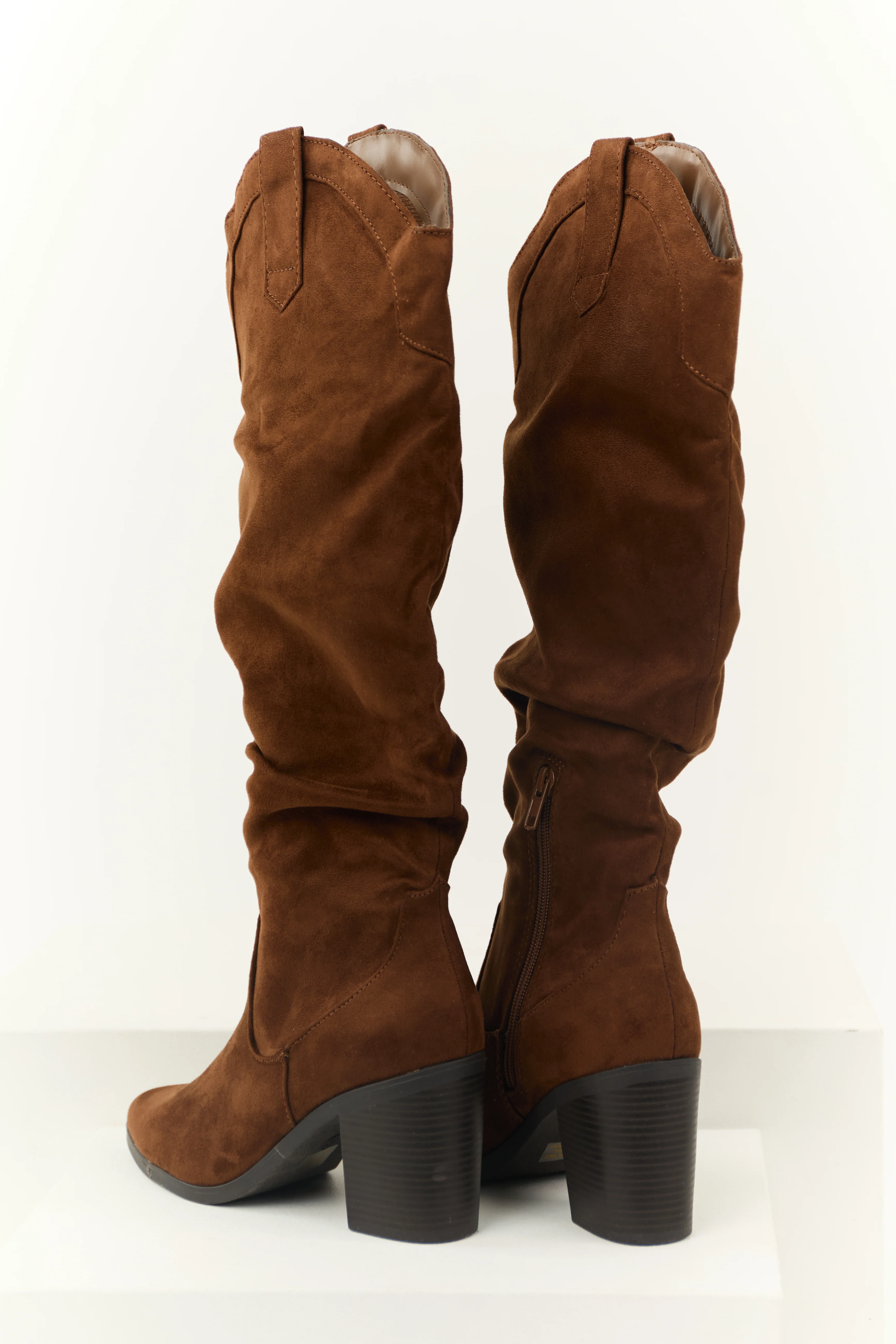 Sepia Faux Suede Slouchy Knee High Heeled Boots - Image 3