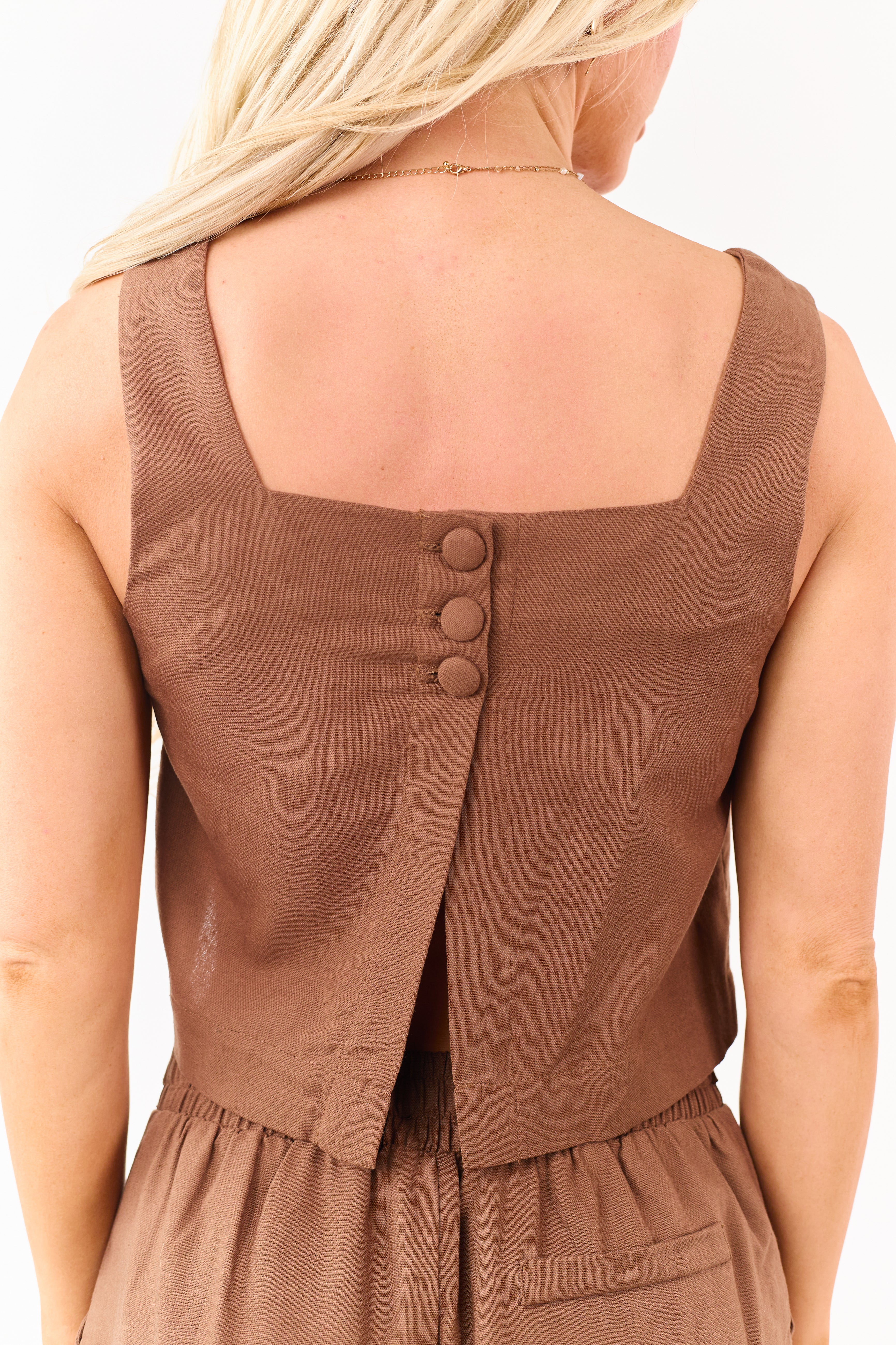 Sepia Linen Blend Vest Style Tank Top - Image 8
