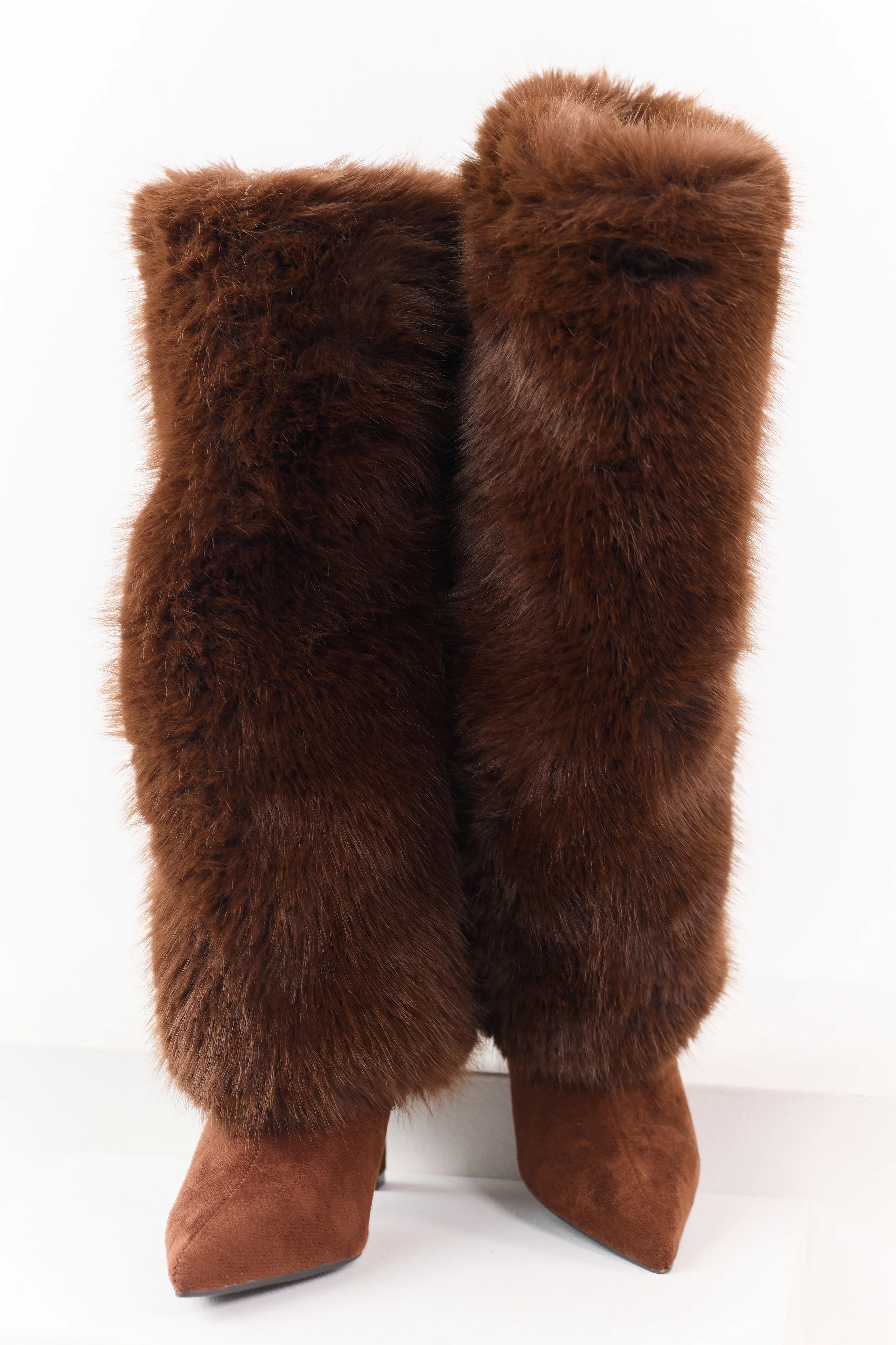 Sepia Microsuede Faux Fur Overlay Stiletto Boots - Image 2