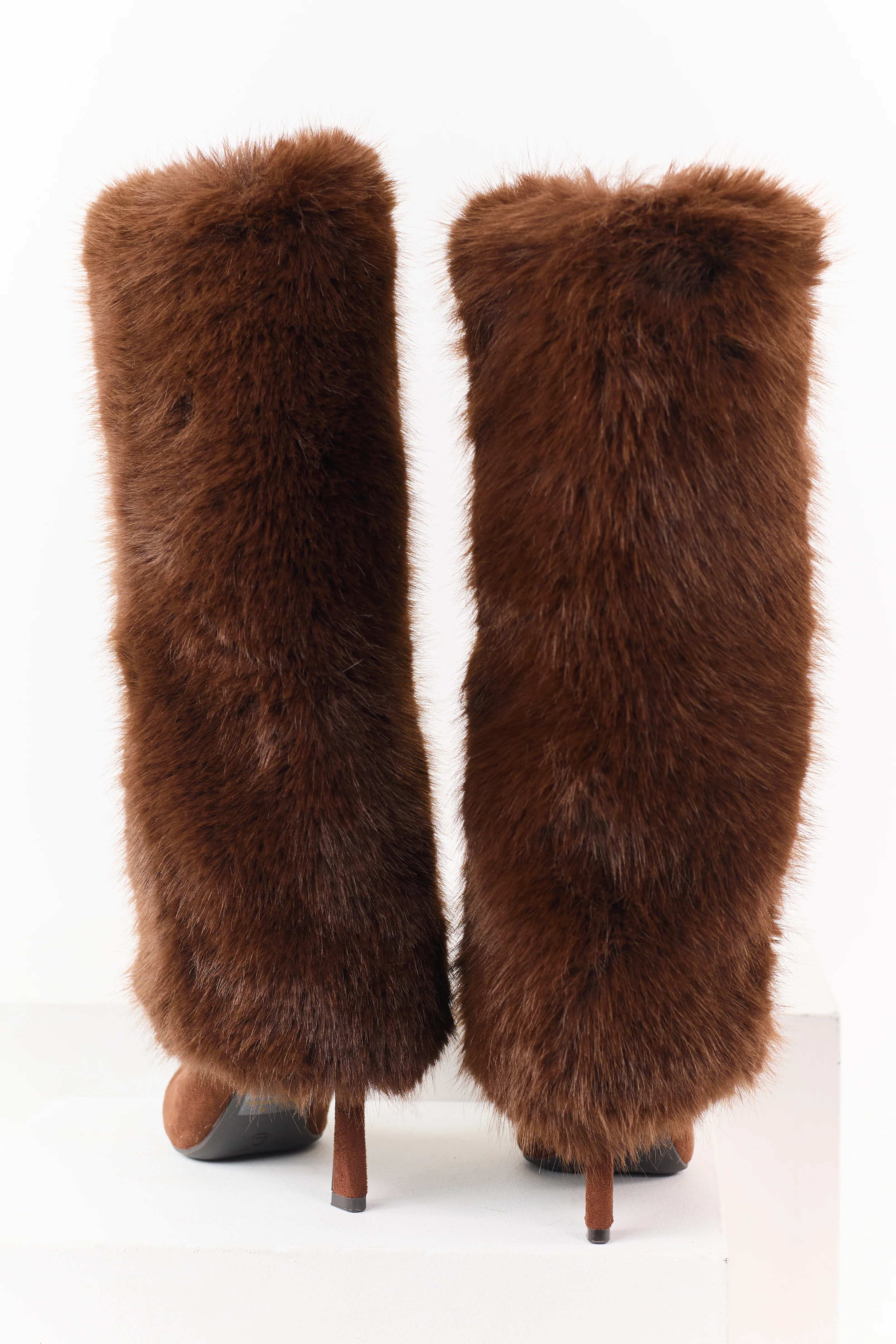 Sepia Microsuede Faux Fur Overlay Stiletto Boots - Image 4