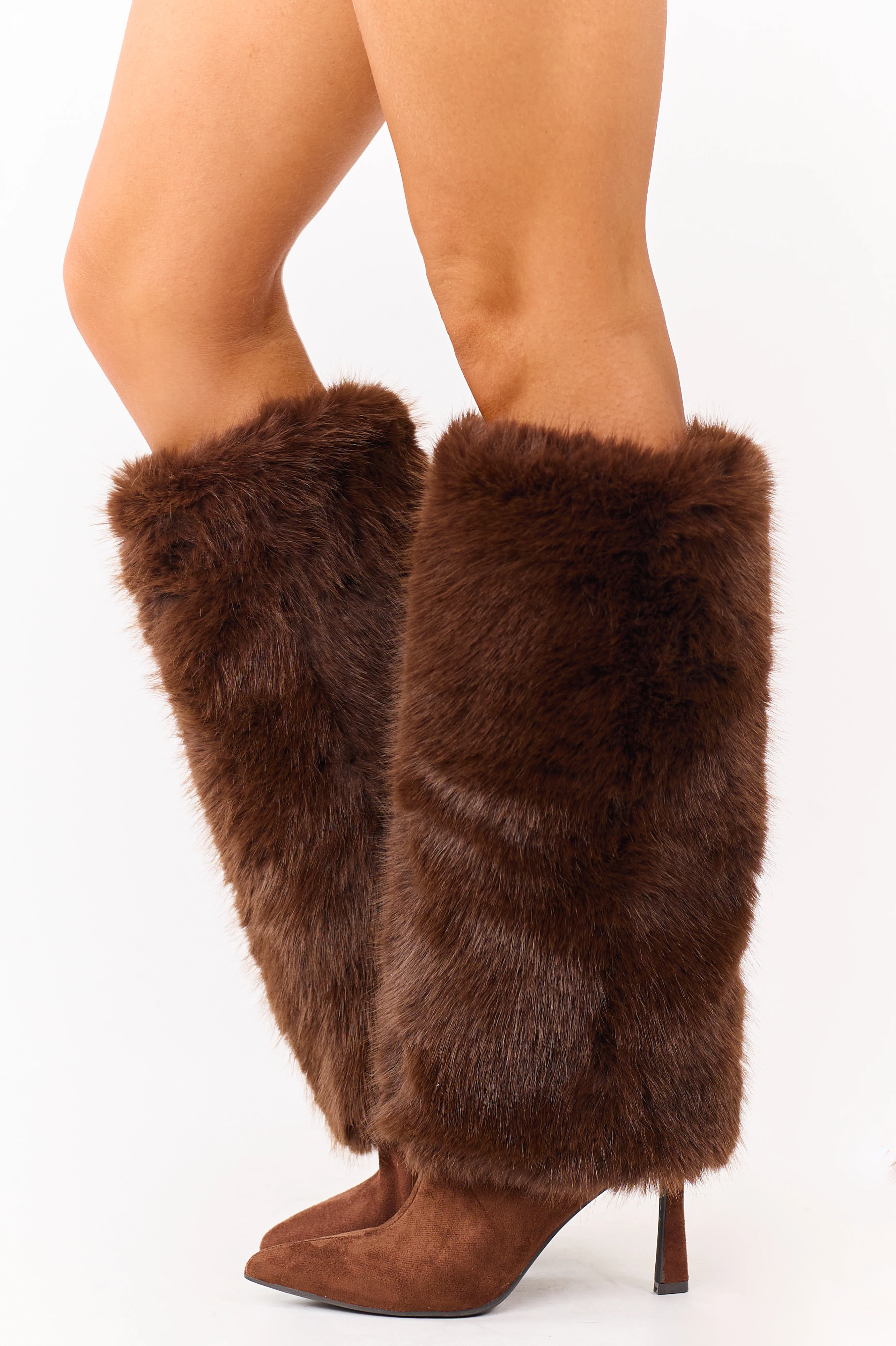 Sepia Microsuede Faux Fur Overlay Stiletto Boots - Image 6