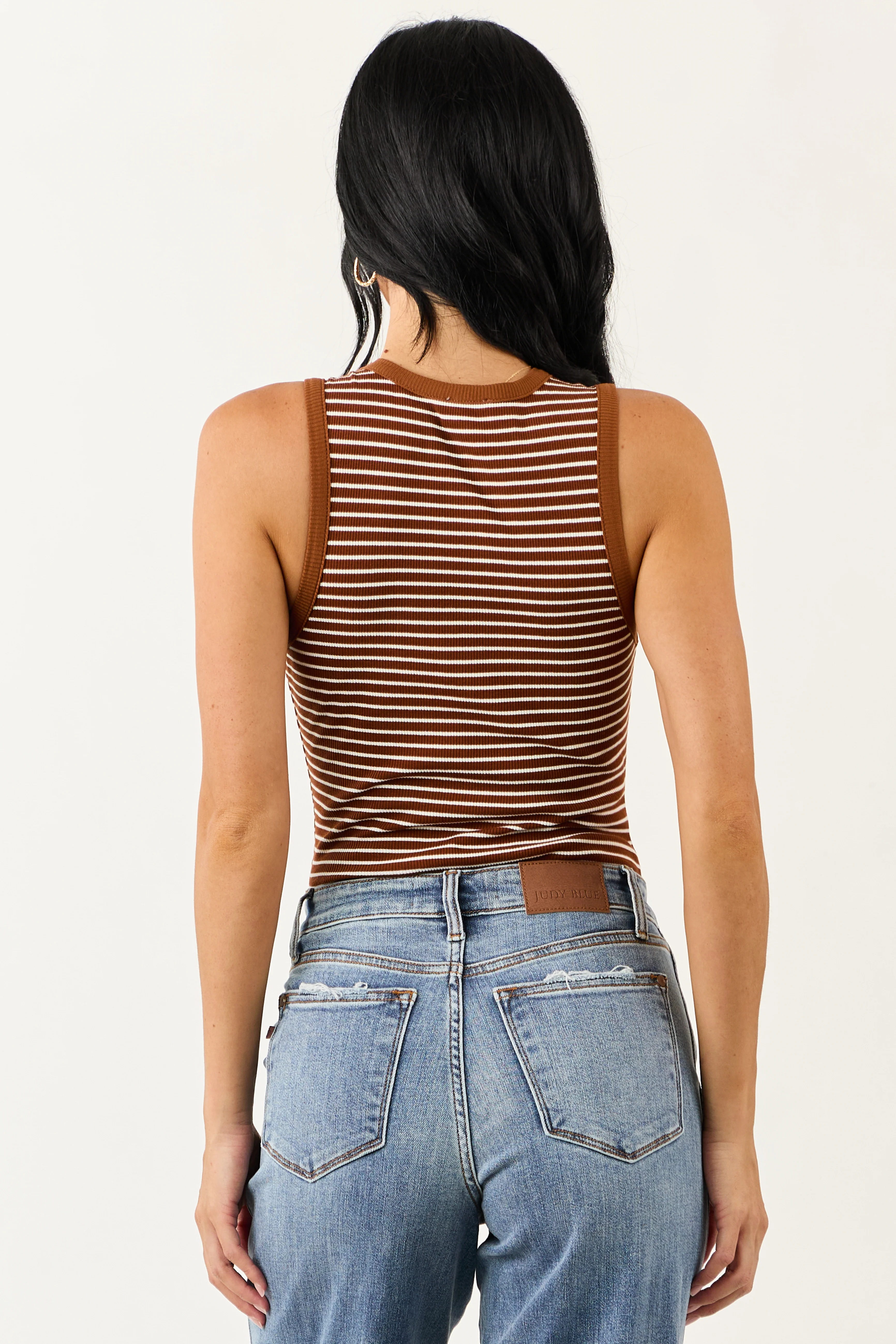 Sepia and Off White Striped Knit Tank Bodysuit - Image 6