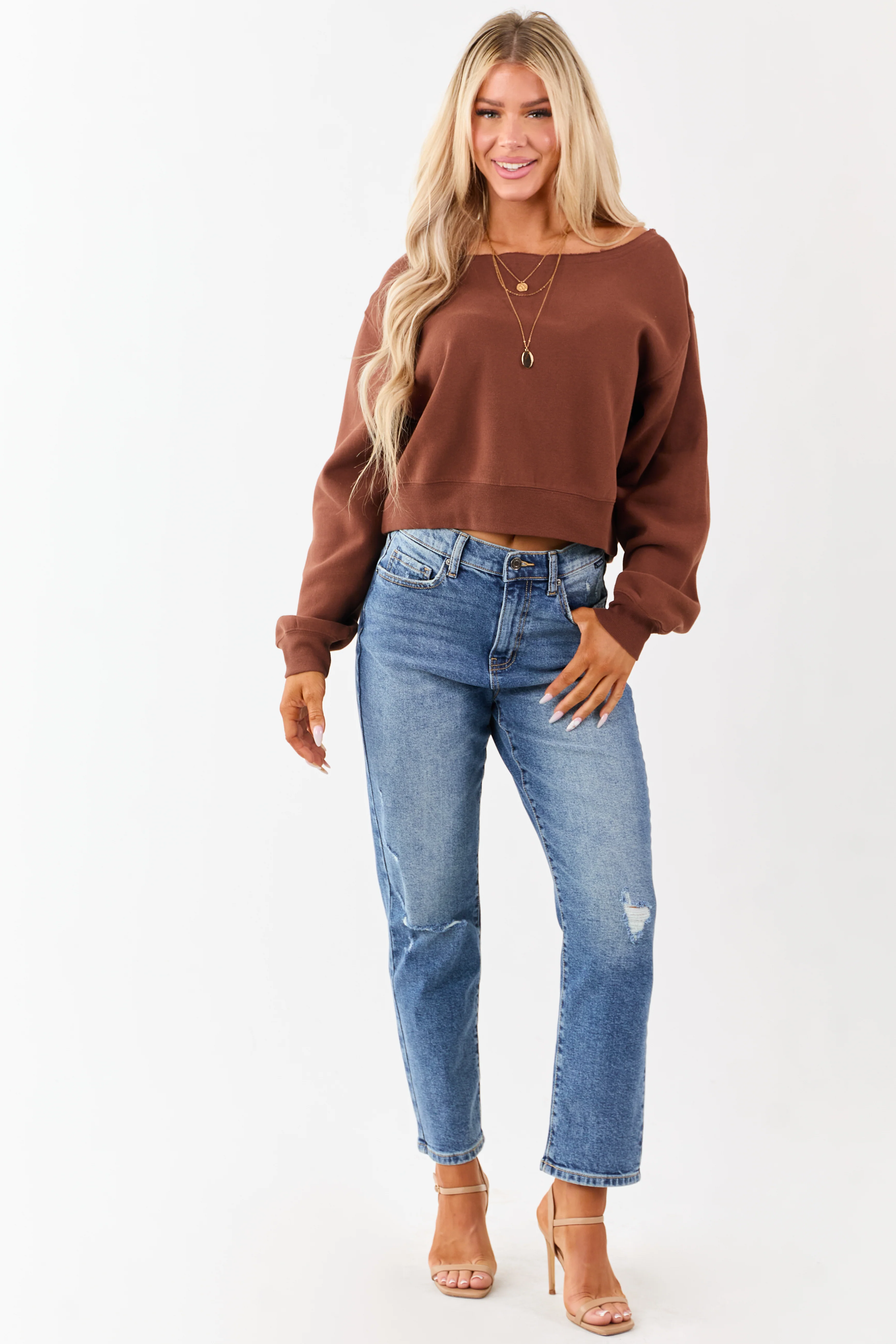 Sepia Raw Boat Neck Boxy Pullover Sweatshirt - Image 2