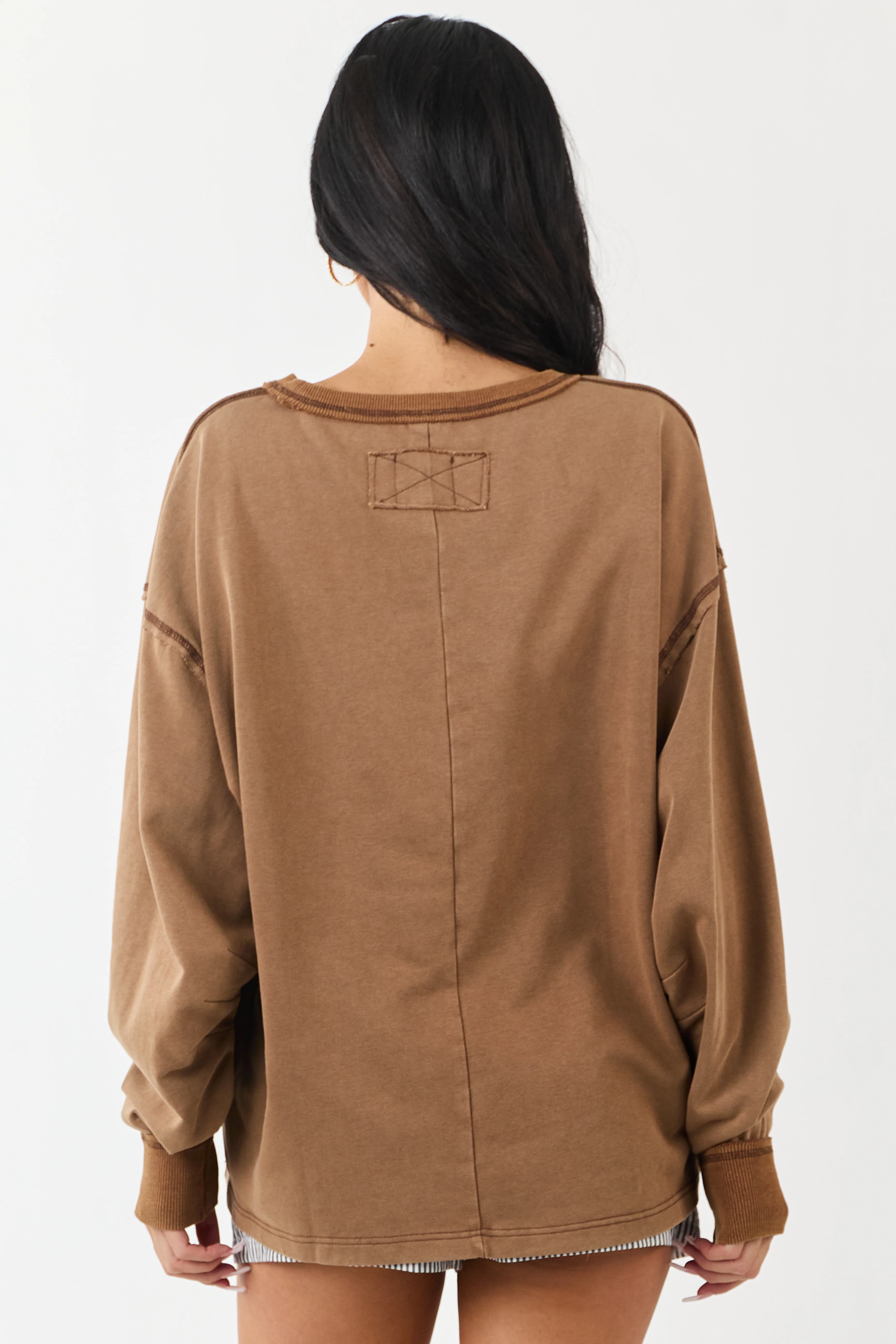 Sepia Relaxed Long Raglan Sleeve Crew Neck Top - Image 5