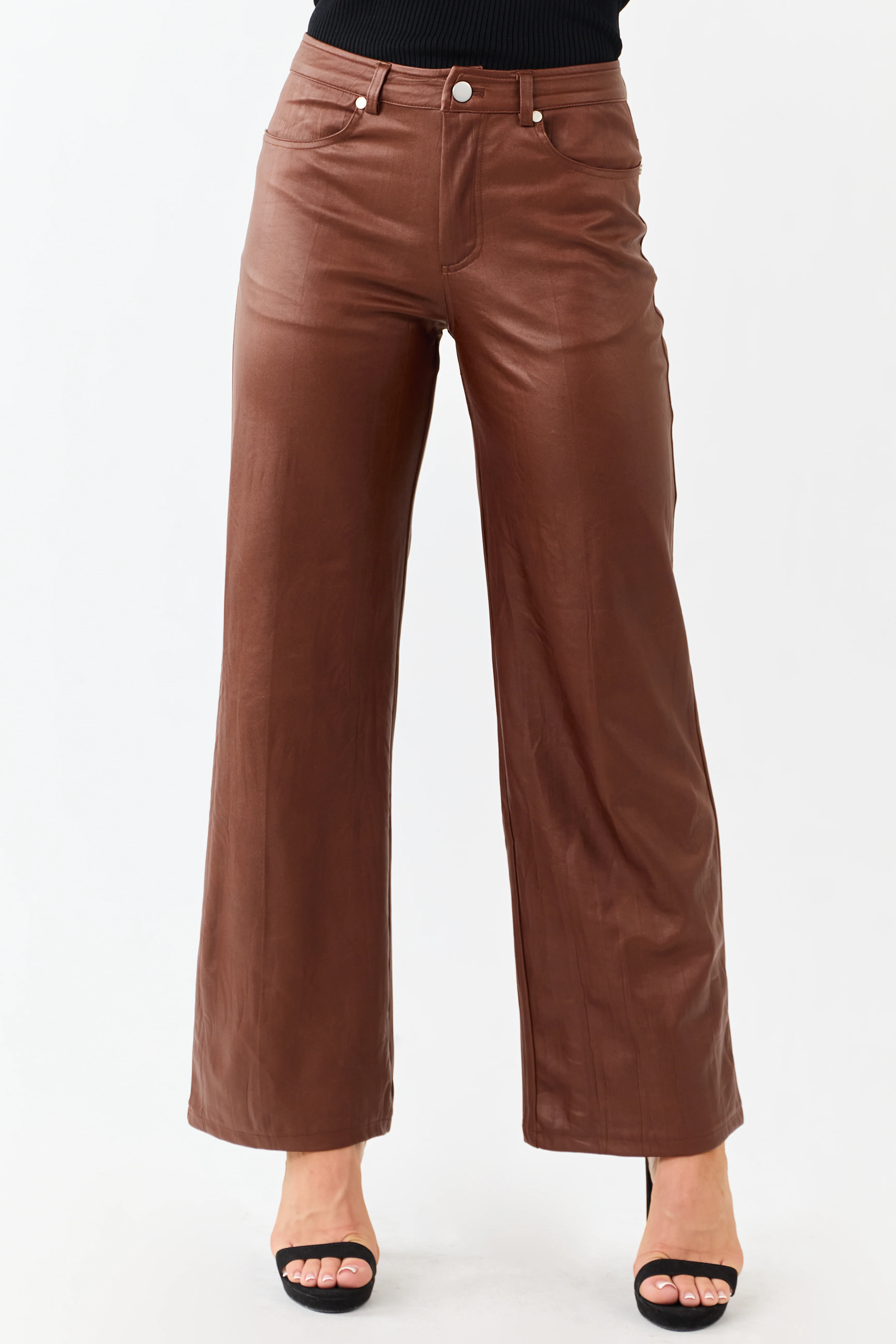 Sepia Textured Faux Leather Wide Leg Pants - Image 2