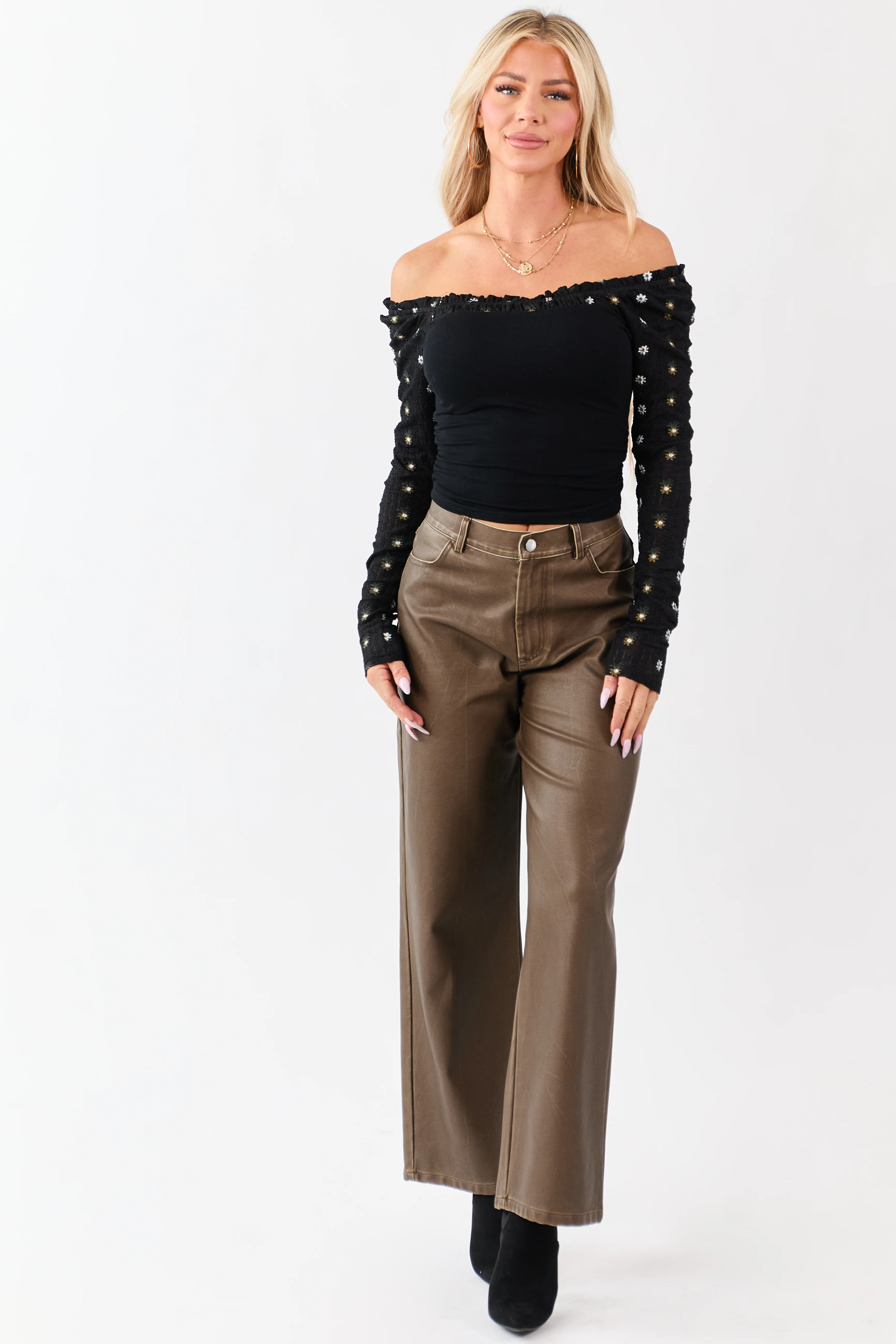 Sepia Vintage Washed Faux Leather Wide Leg Pants - Image 7