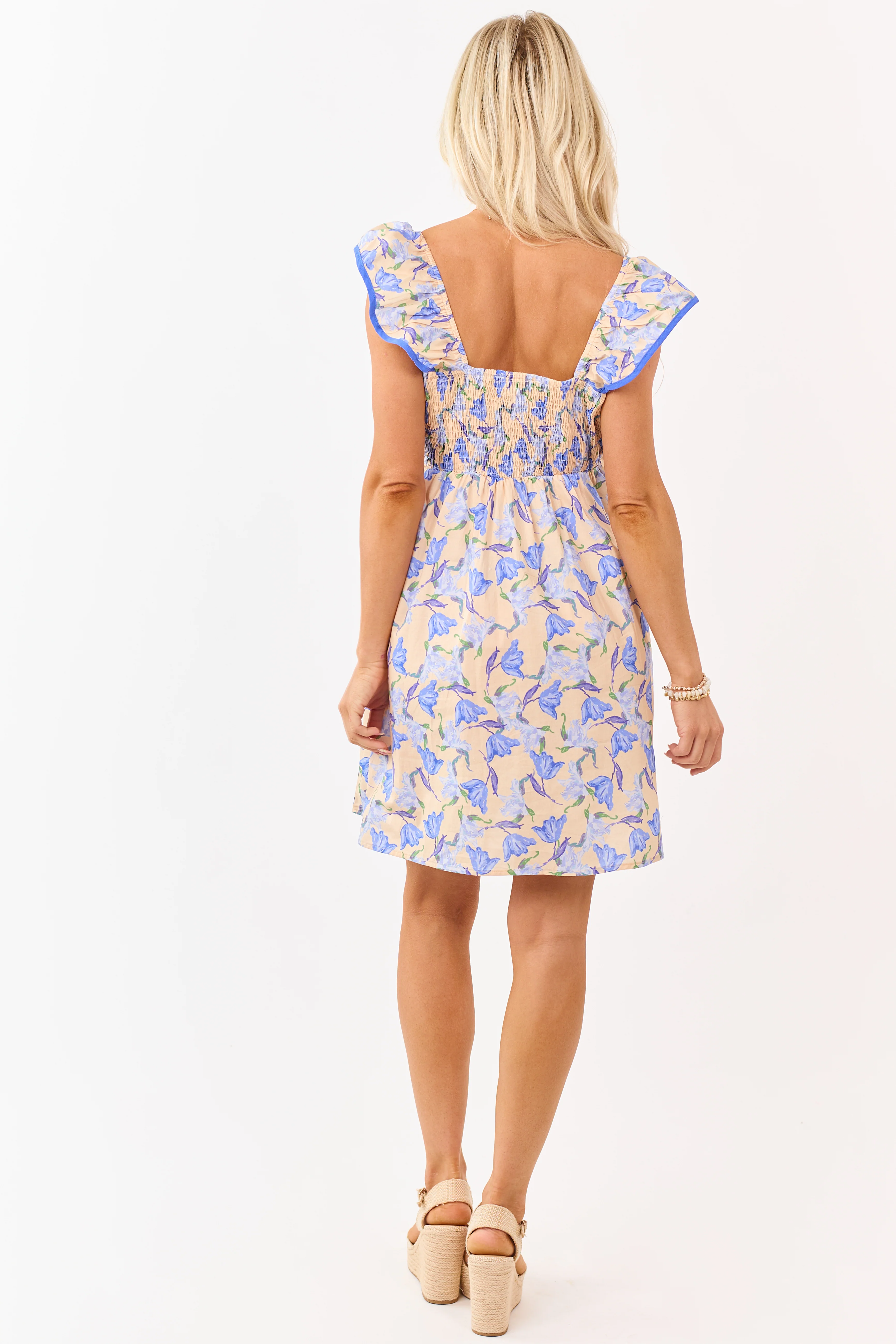 She+Sky Beige Floral Print Babydoll Mini Dress - Image 5
