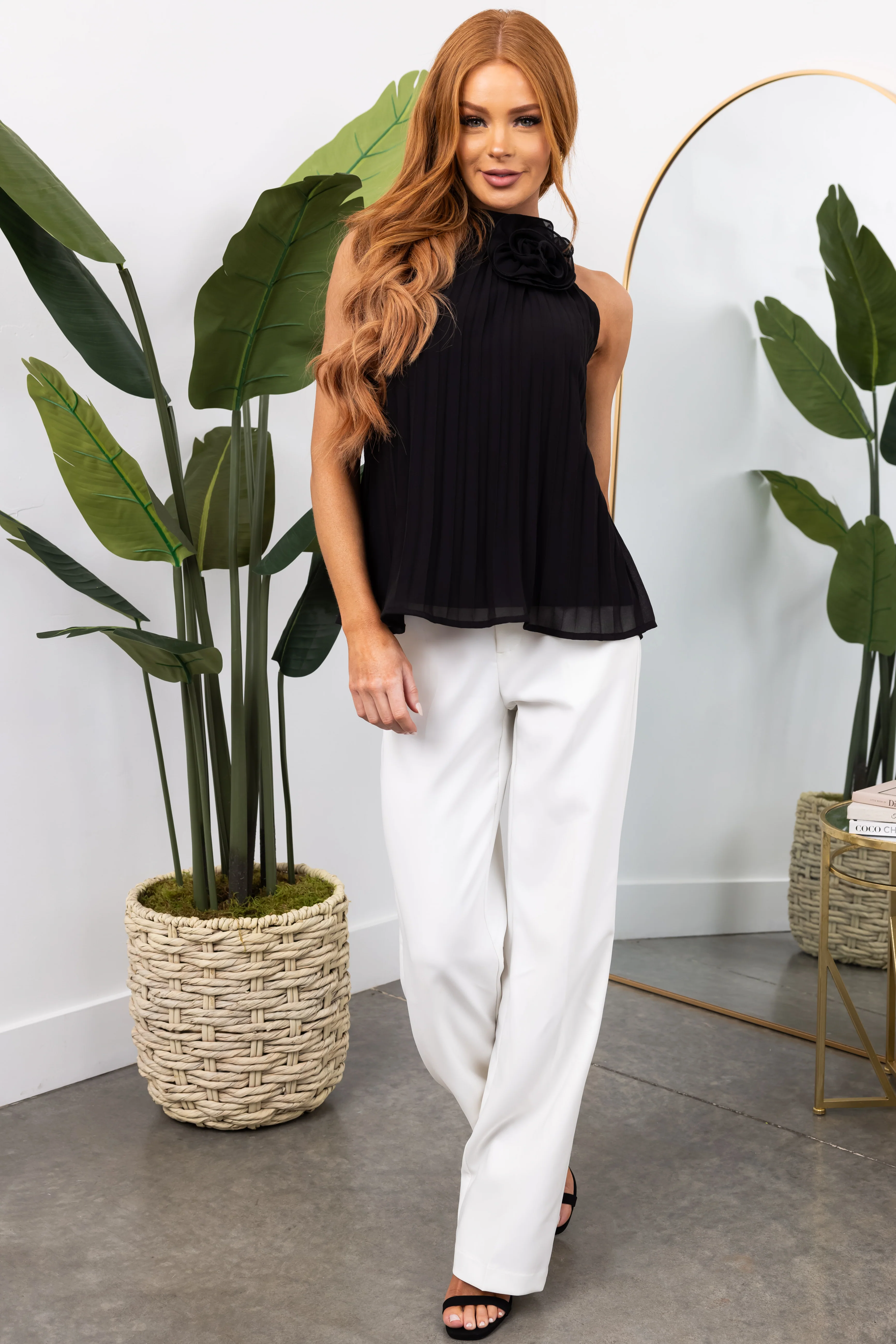 She+Sky Black Sleeveless Pleated Top - Image 3