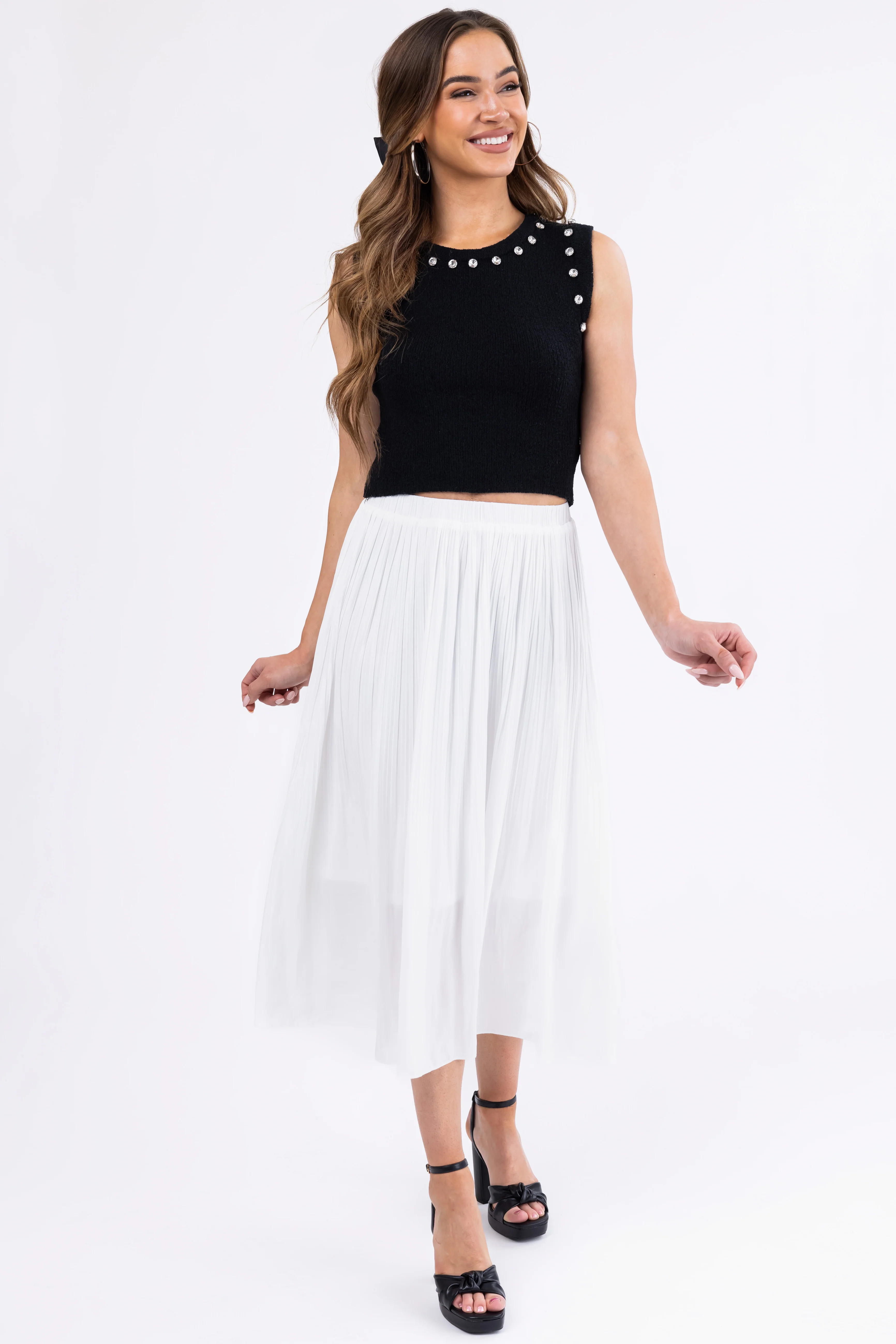 She+Sky Black Sleeveless Rhinestone Sweater Top - Image 2